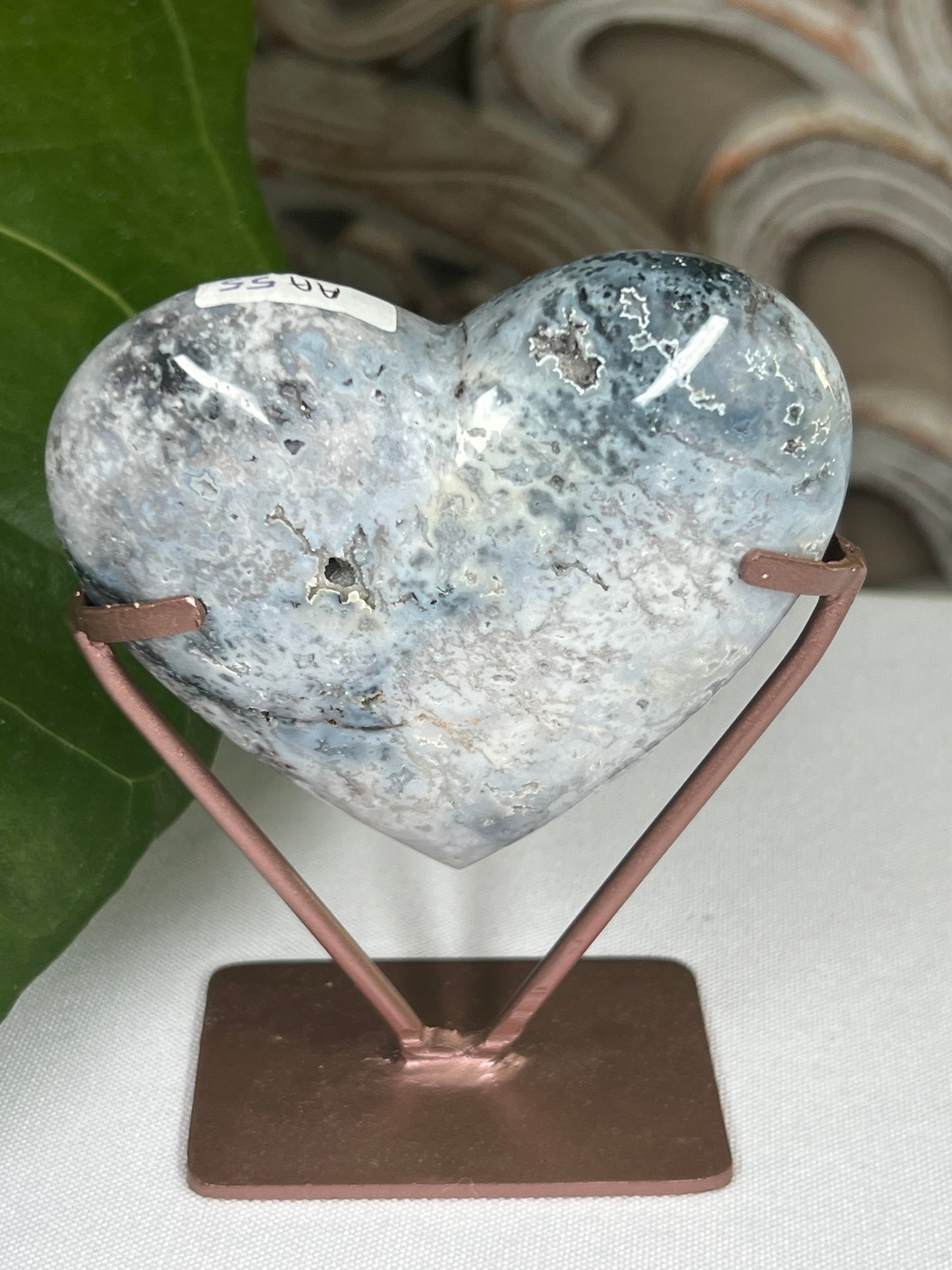 Blue Plume Agate Heart