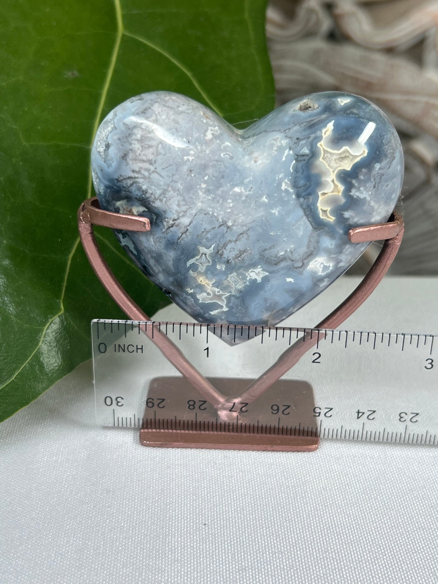 Blue plume agate heart