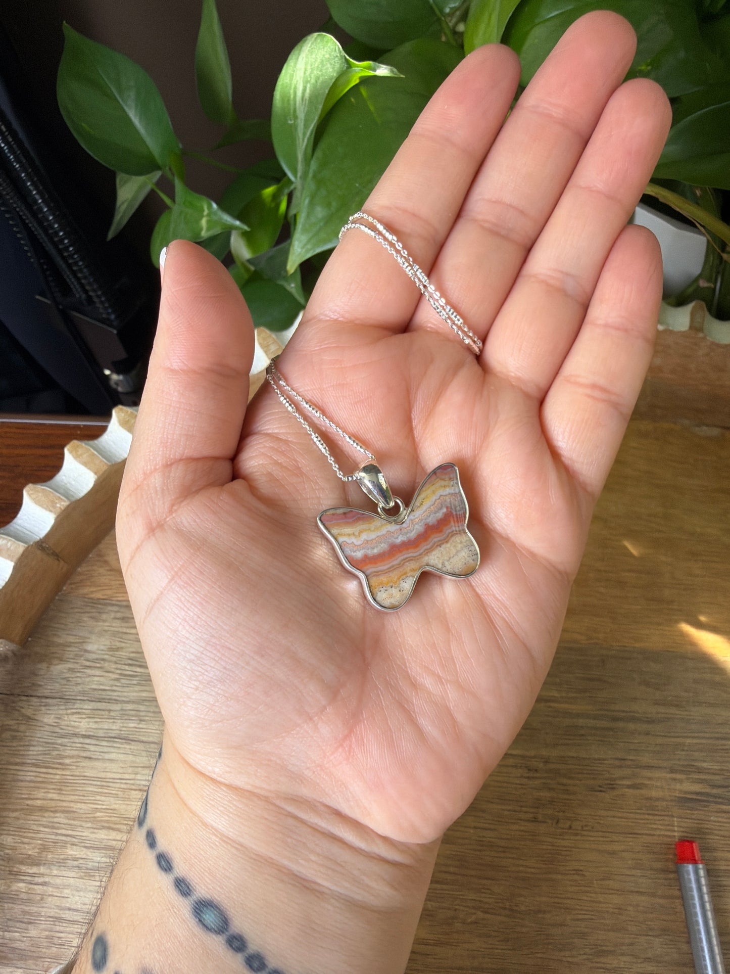 Crazy Lace Agate Butterfly Pendant
