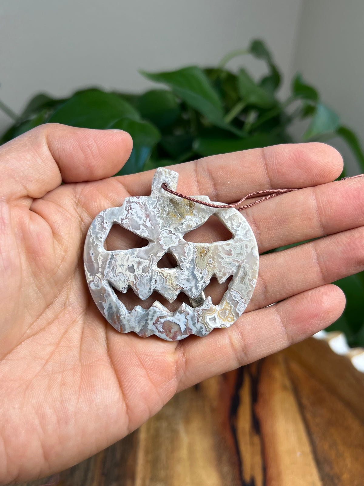 Sumatra Plume Agate Jack-O-Lantern Ornaments