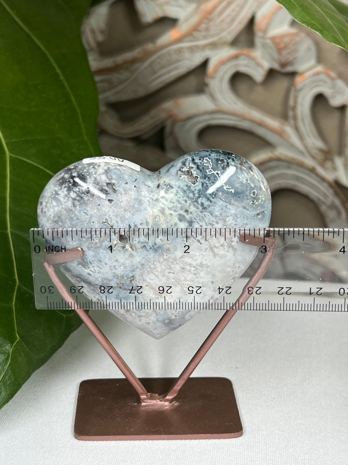 Blue Plume Agate Heart