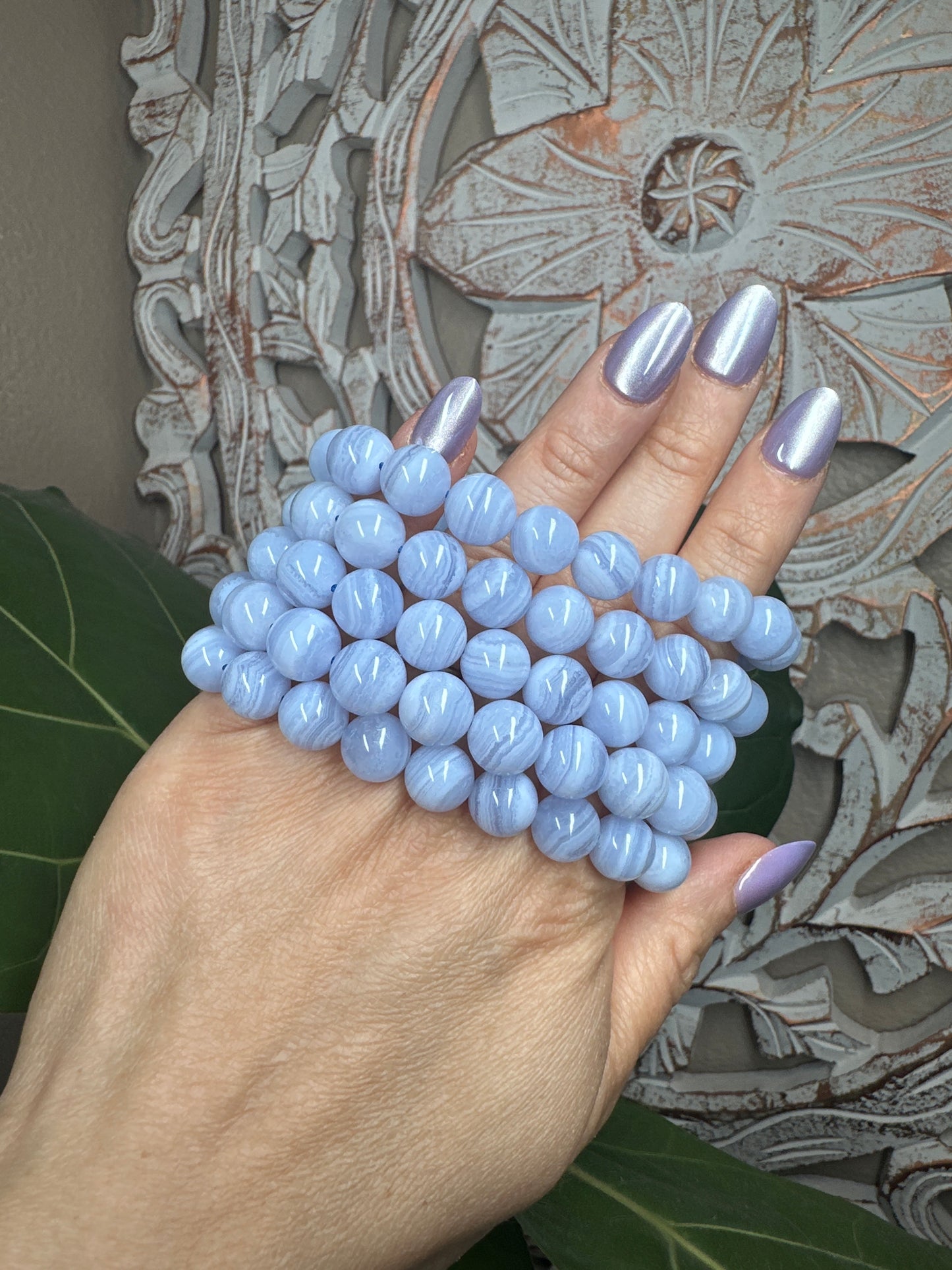 Blue Lace Agate Beaded Bracelet (10mm)
