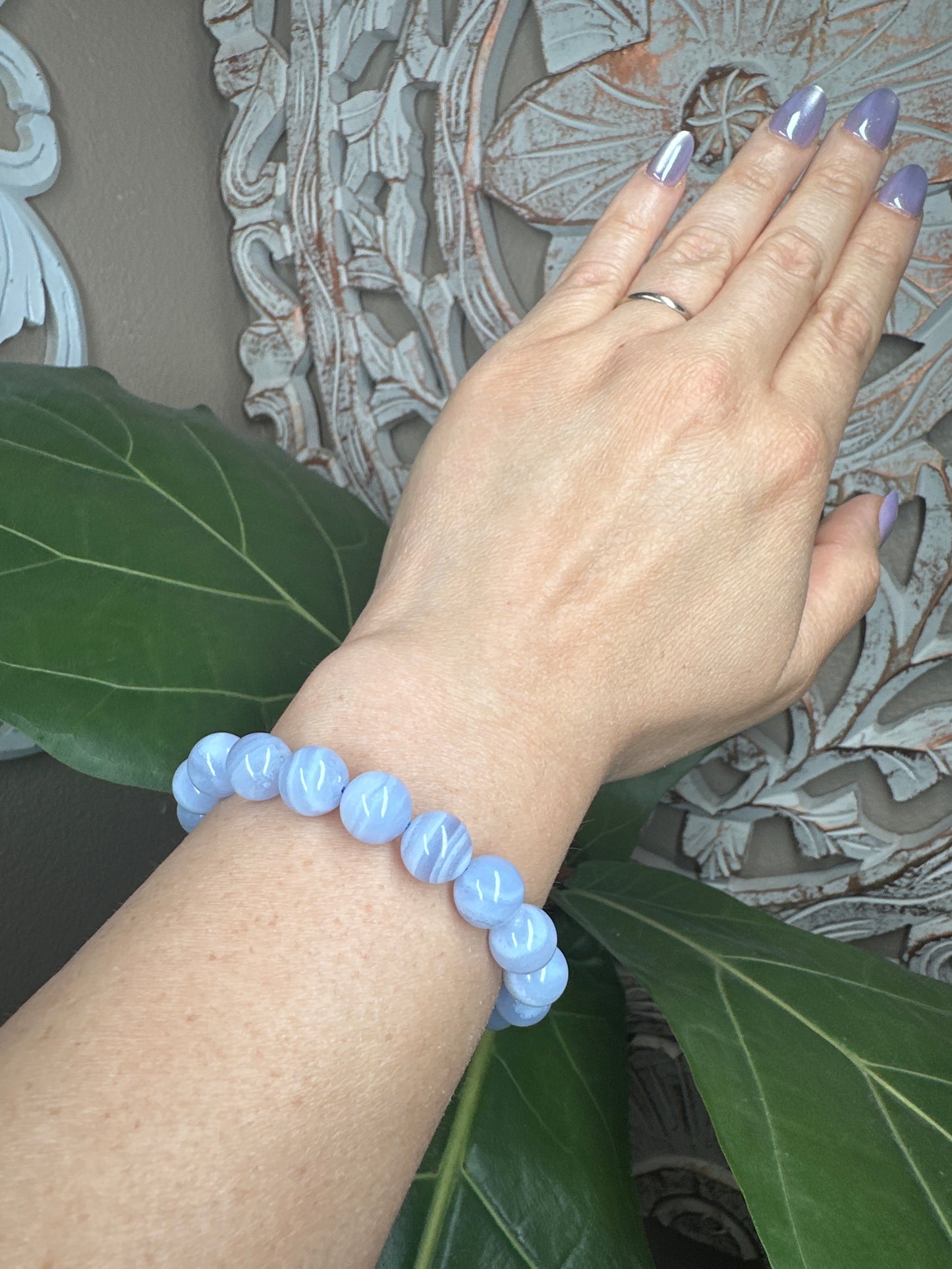 Blue Lace Agate Beaded Bracelet (10mm)