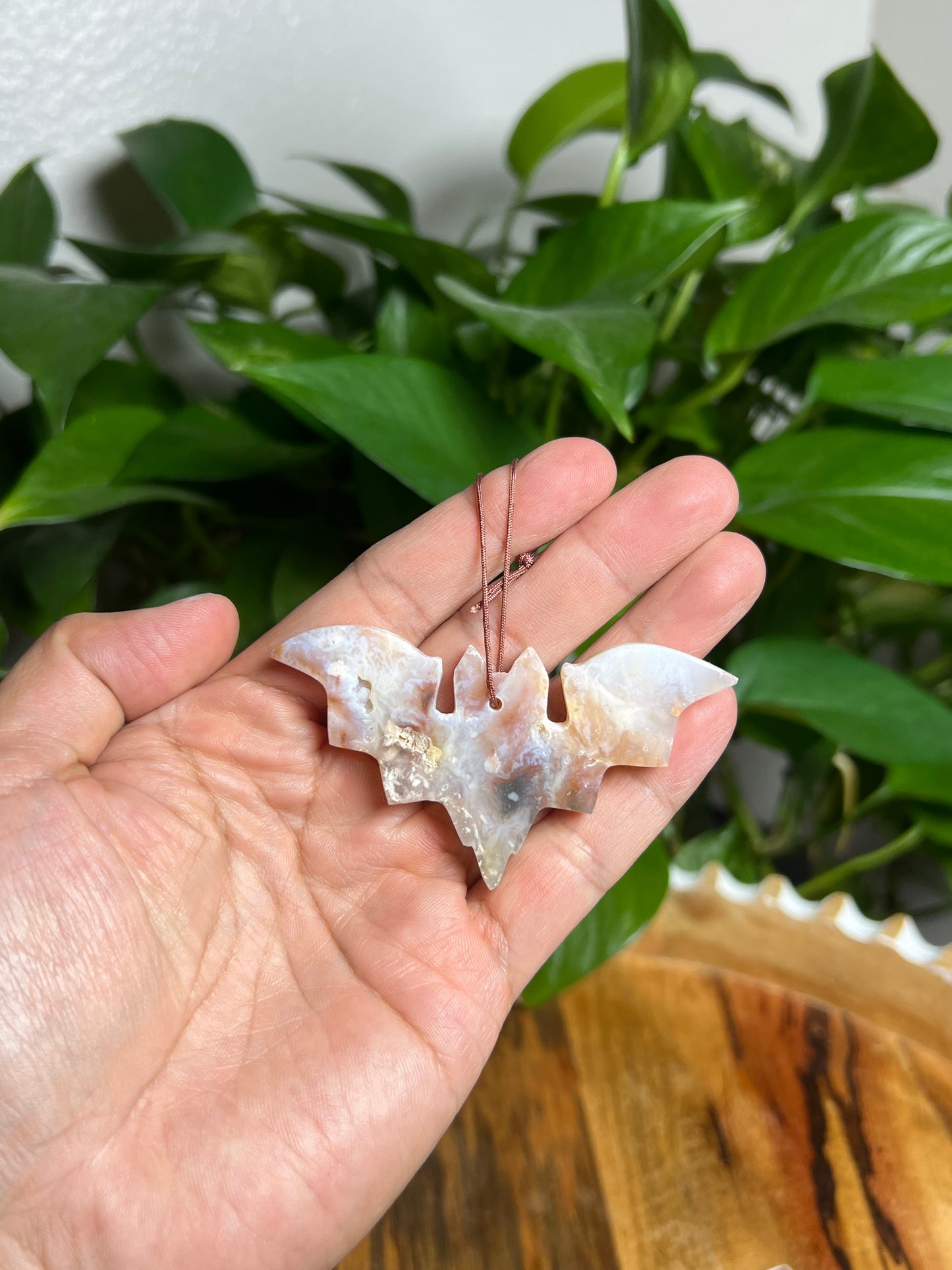 Rainbow Plume Agate Ornament Bat: EB