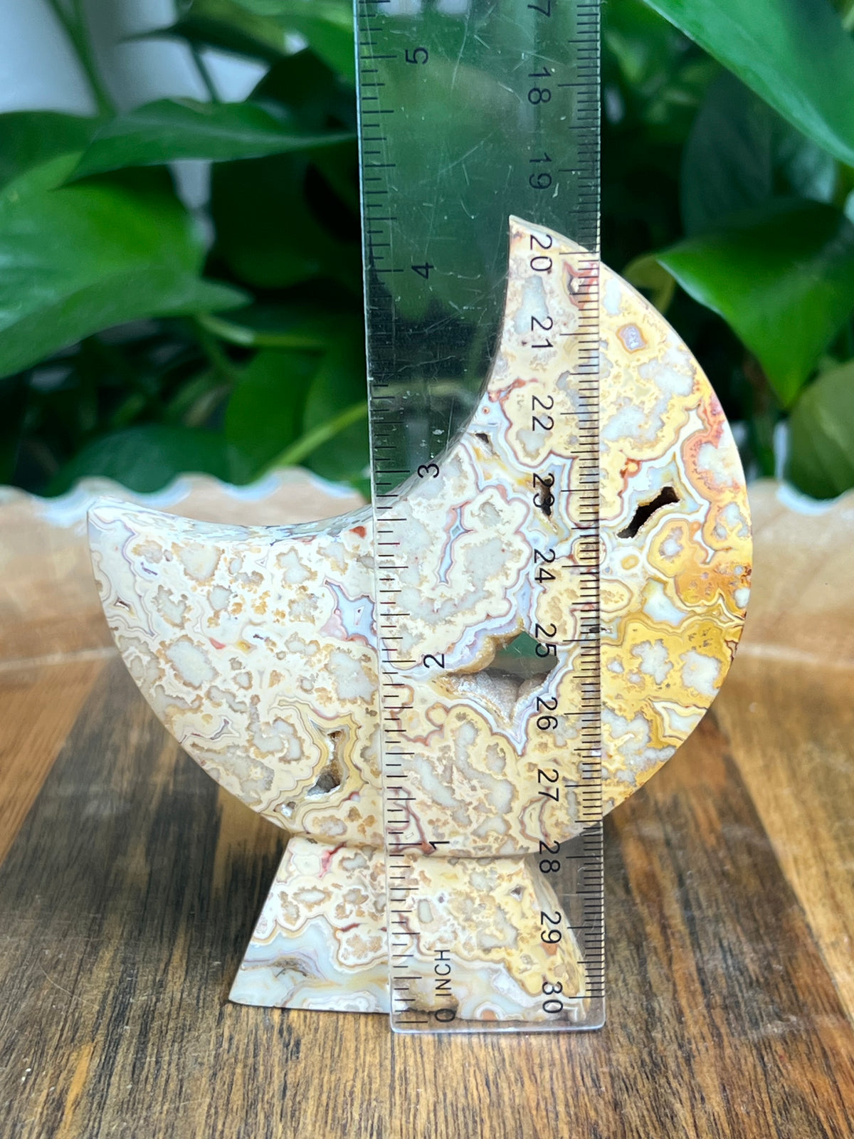 Crazy Lace Agate Self Standing Moon: DR