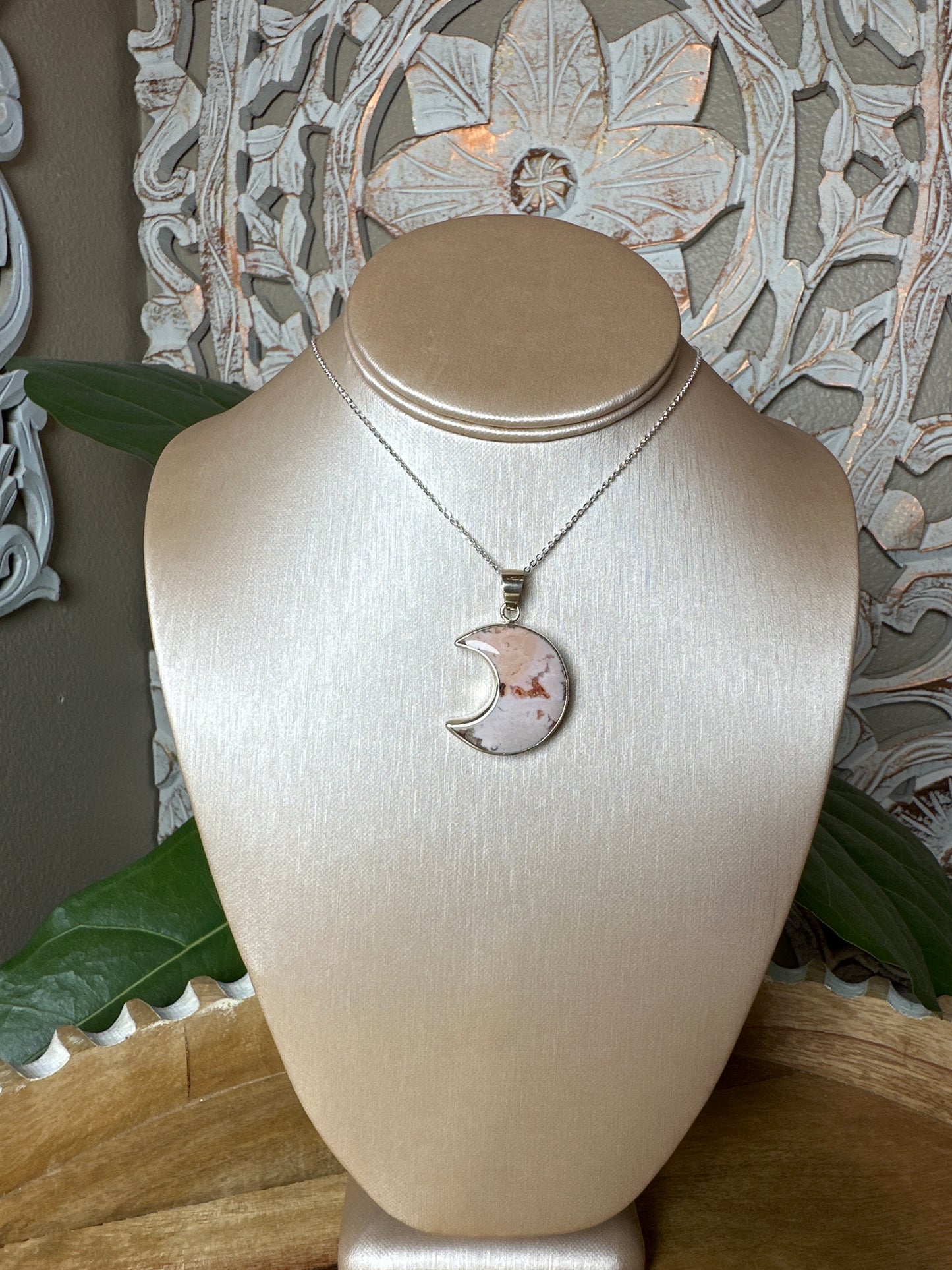 Pink Carnelian Moon Pendant