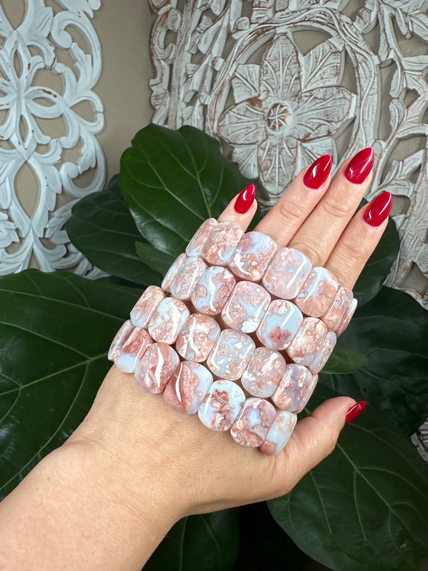 Cotton Candy Agate Beaded Bracelet (Pink Agate)