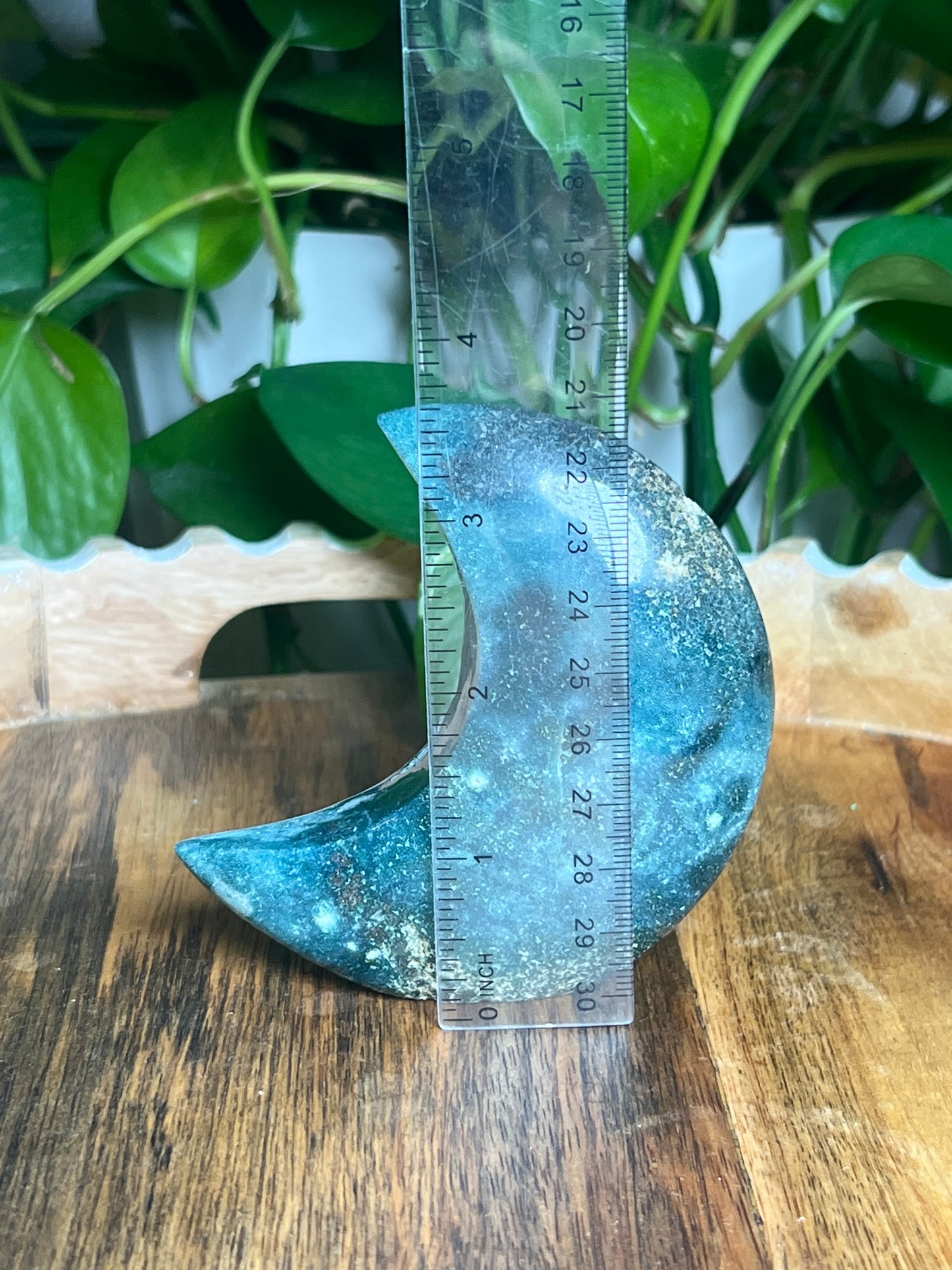 Blue Green Jasper Self-Standing Moon: BA