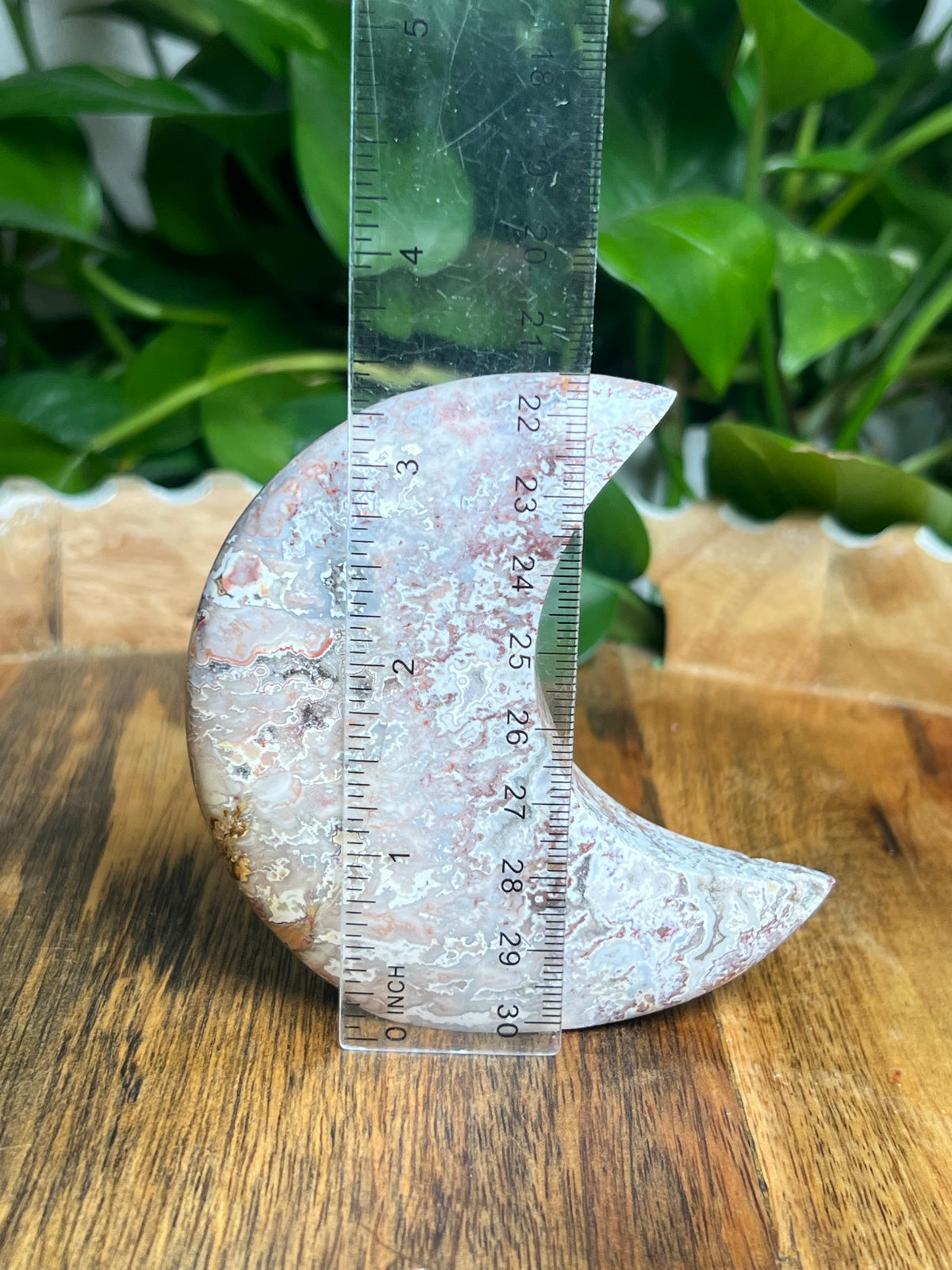 Sumatra Plume Agate Self-Standing Moon: SA