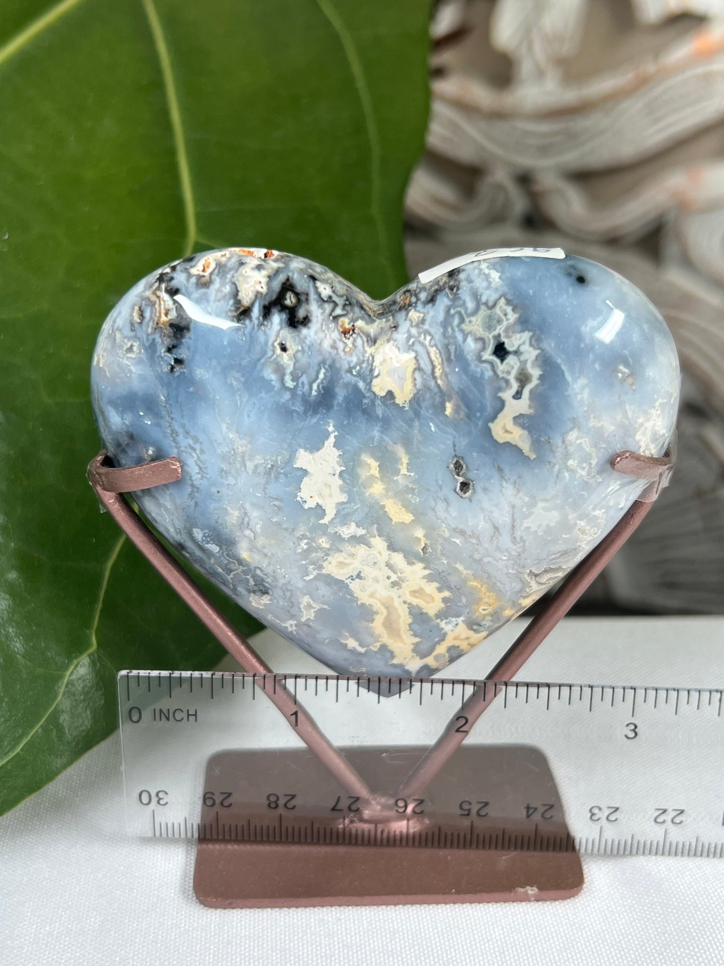 Blue plume agate heart