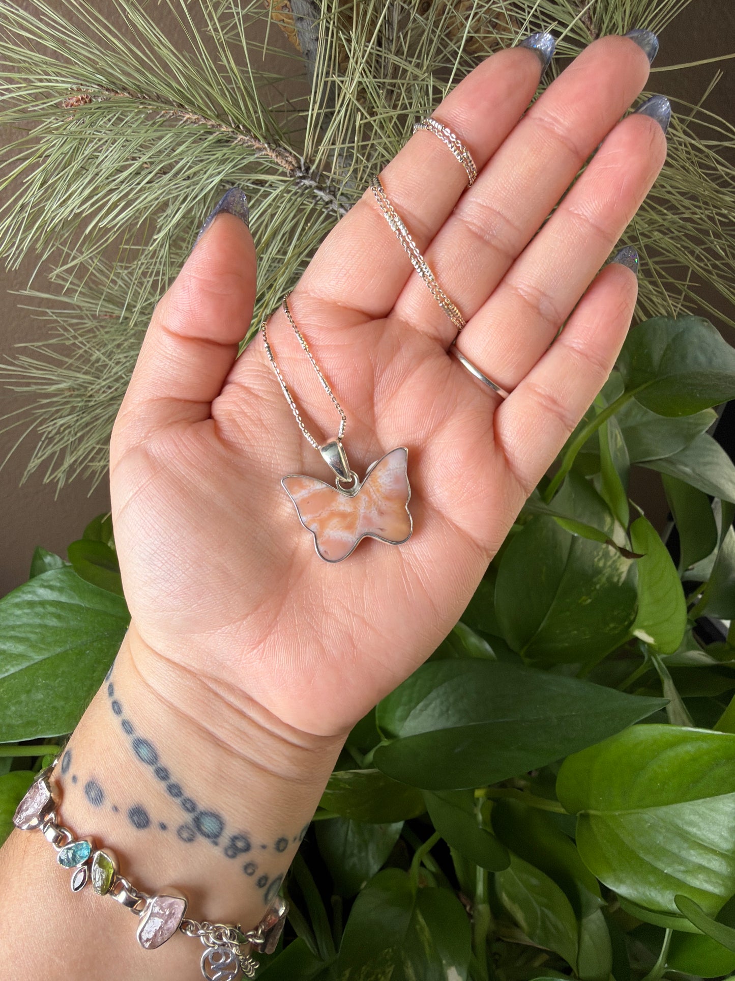 Pink Carnelian Butterfly Necklace