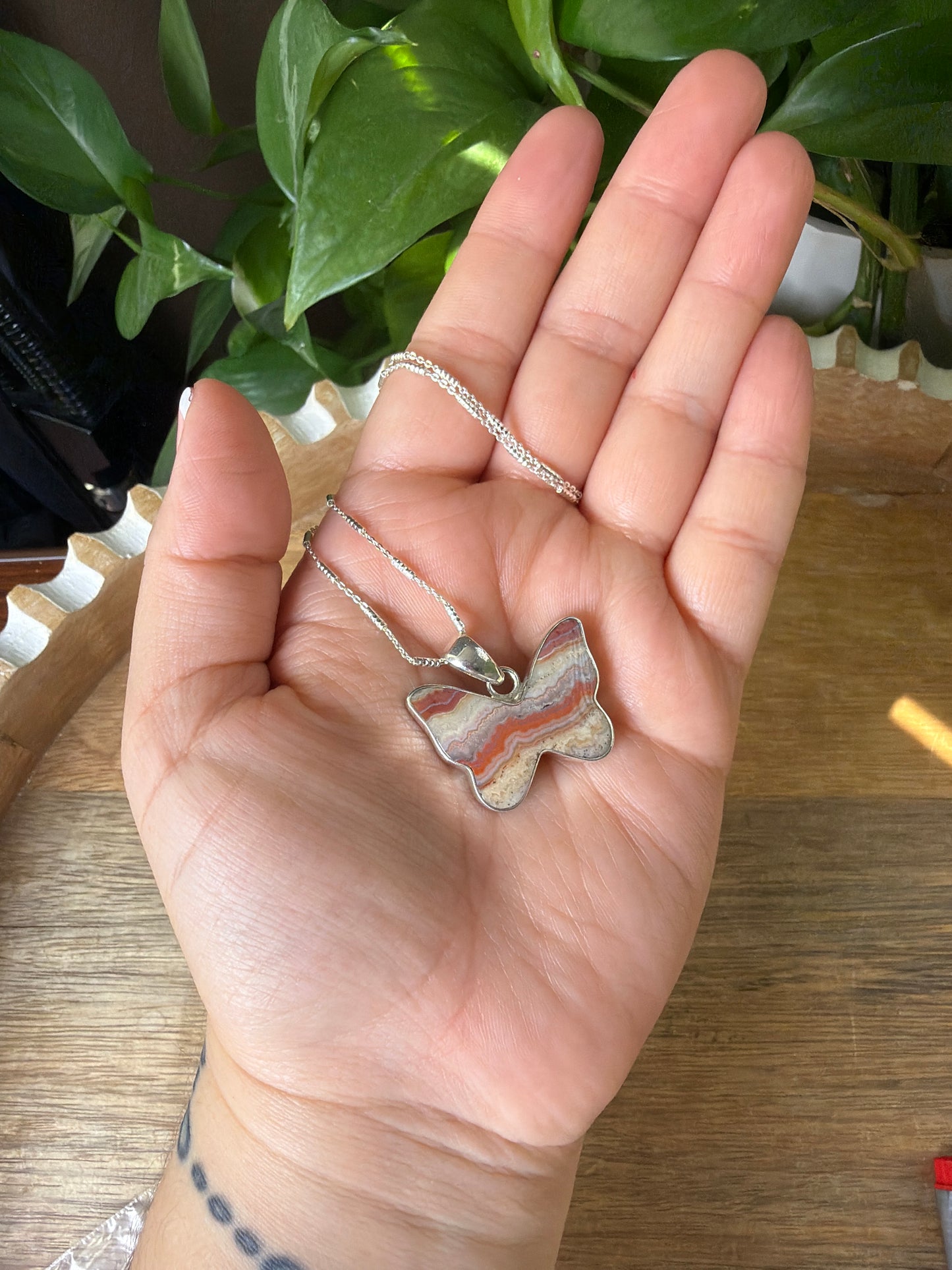 Crazy Lace Agate Butterfly Pendant