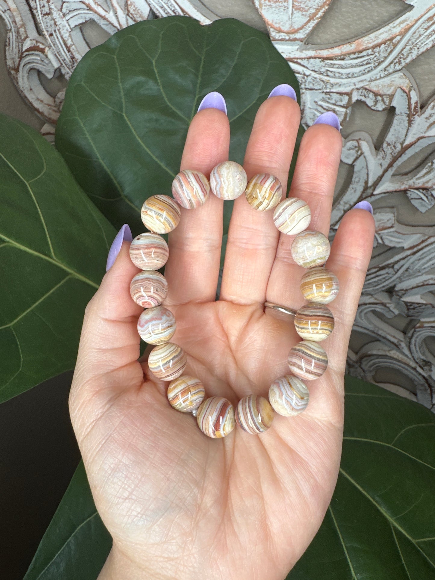 Pink & Yellow Crazy Lace Agate Beaded Bracelet (12mm)