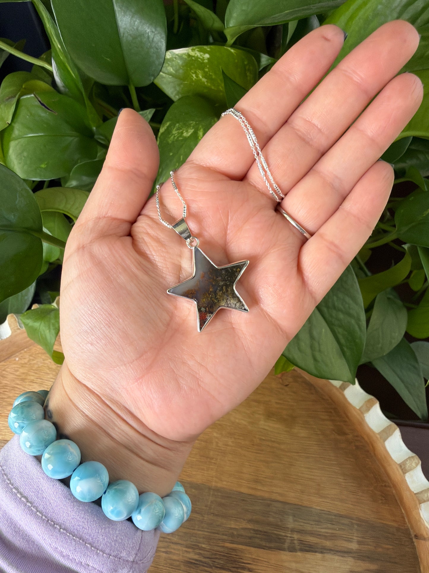 Scenic Moss Agate Star Pendant