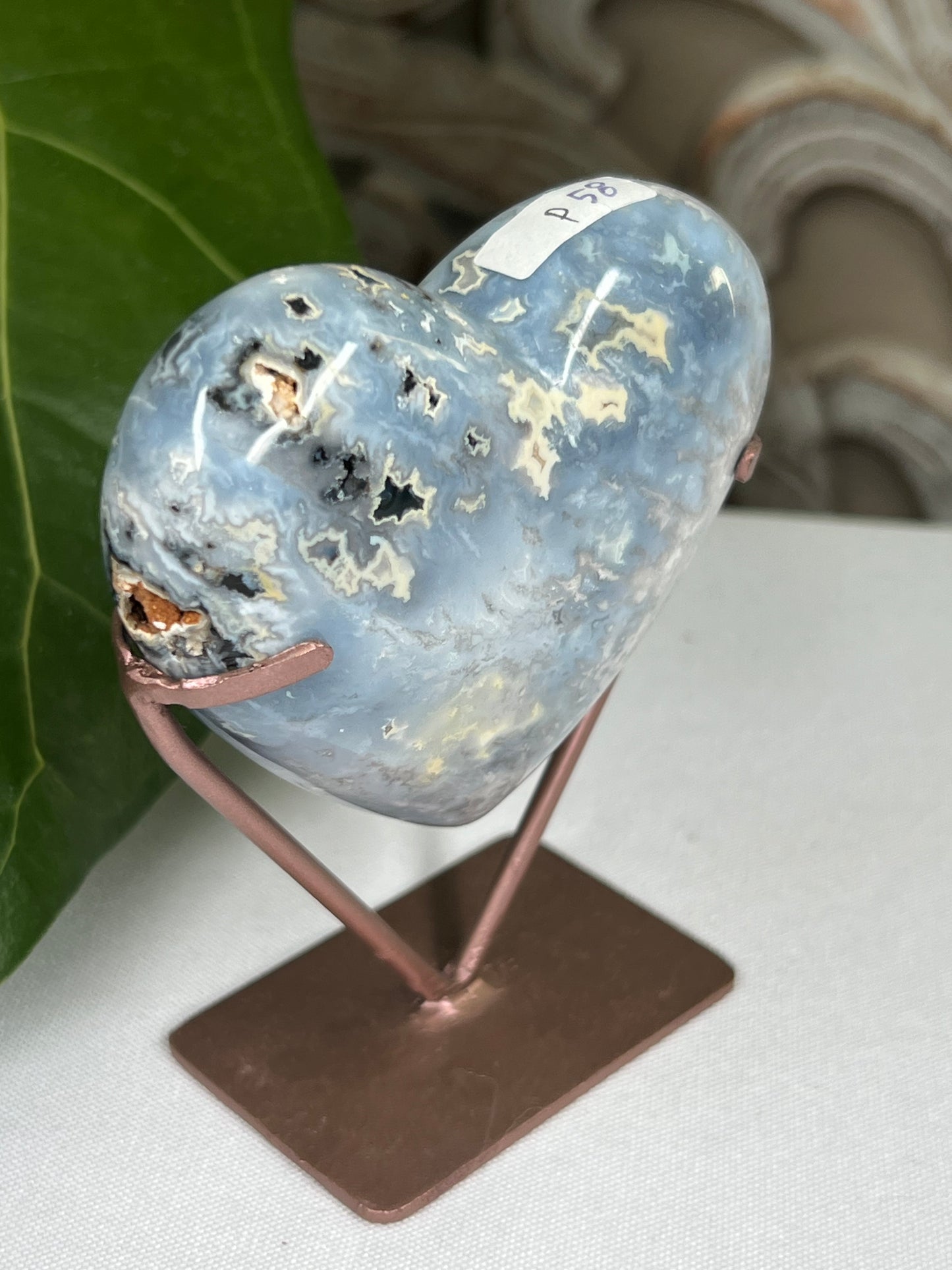 Blue Plume Agate Heart