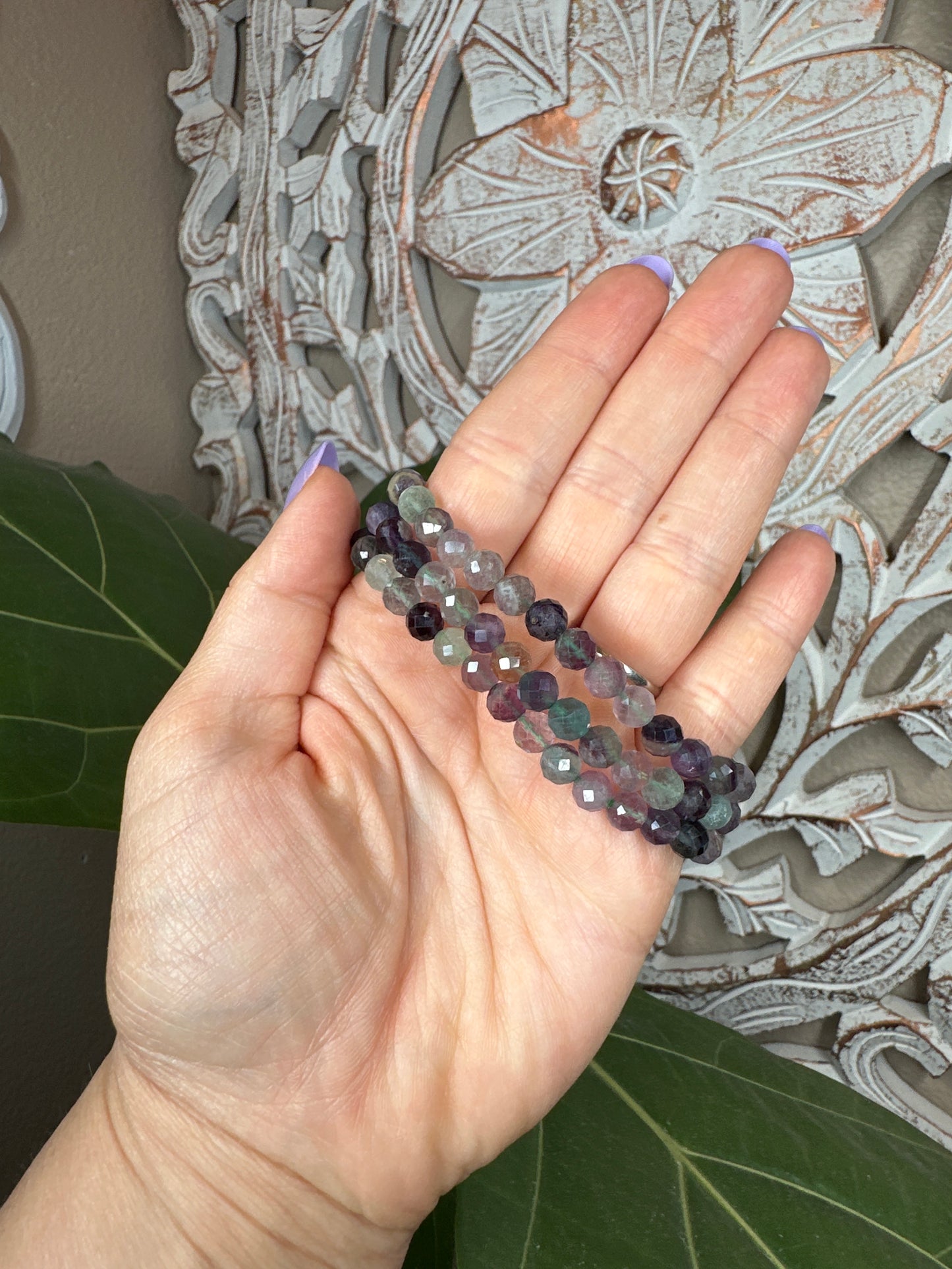 Faceted Fluorite Beaded Bracelet (6mm)