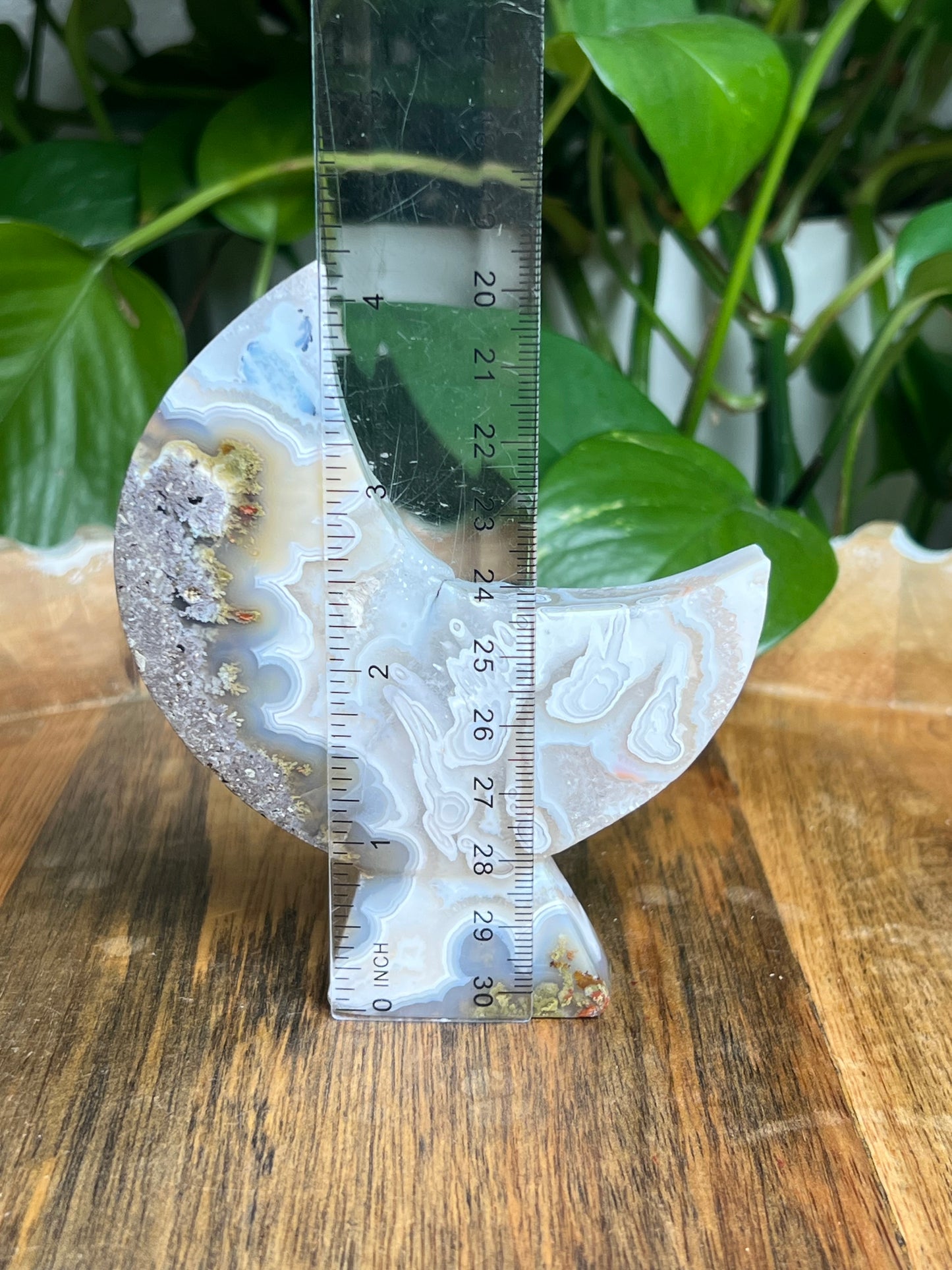 Scenic Moss Agate Self-Standing Moon: PR