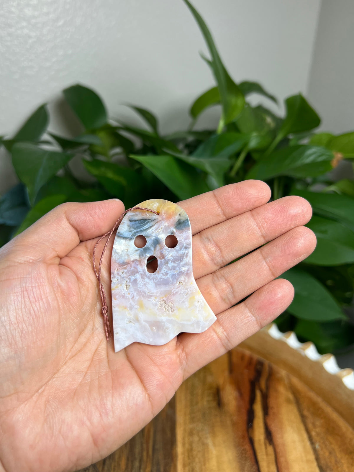 Rainbow Plume Agate Ornament Ghost: KB