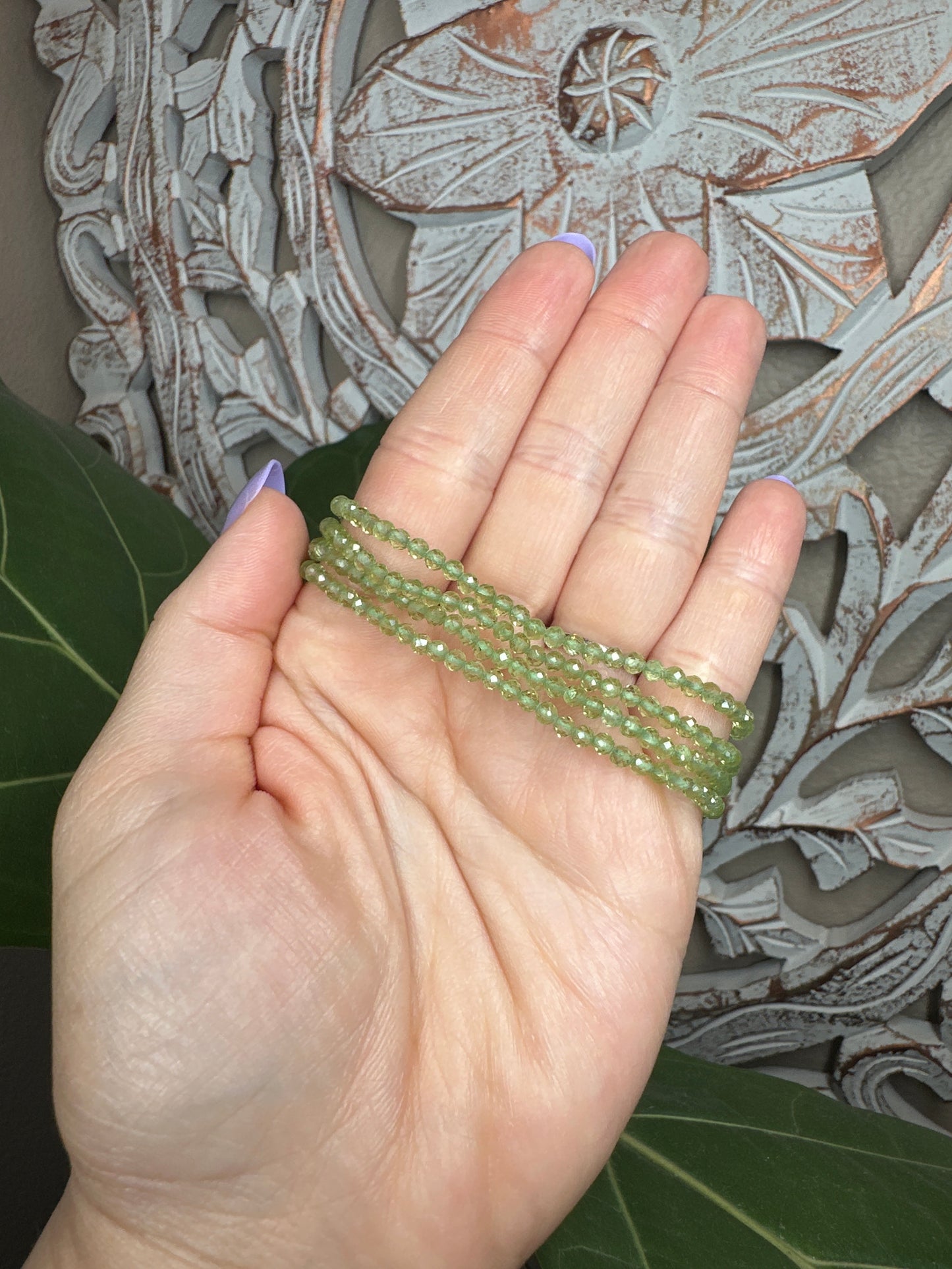 Faceted Peridot Beaded Bracelet (3mm)