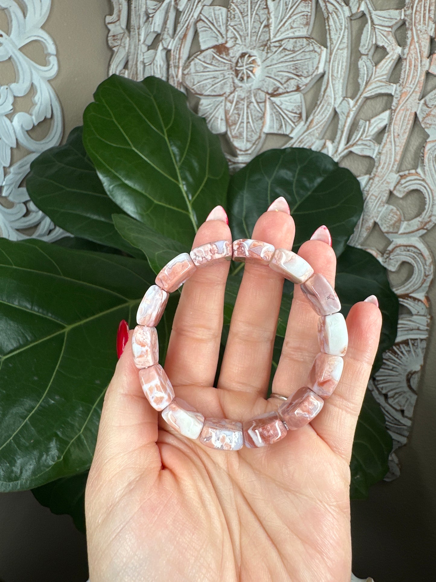 Cotton Candy Agate Beaded Bracelet (Pink Agate)
