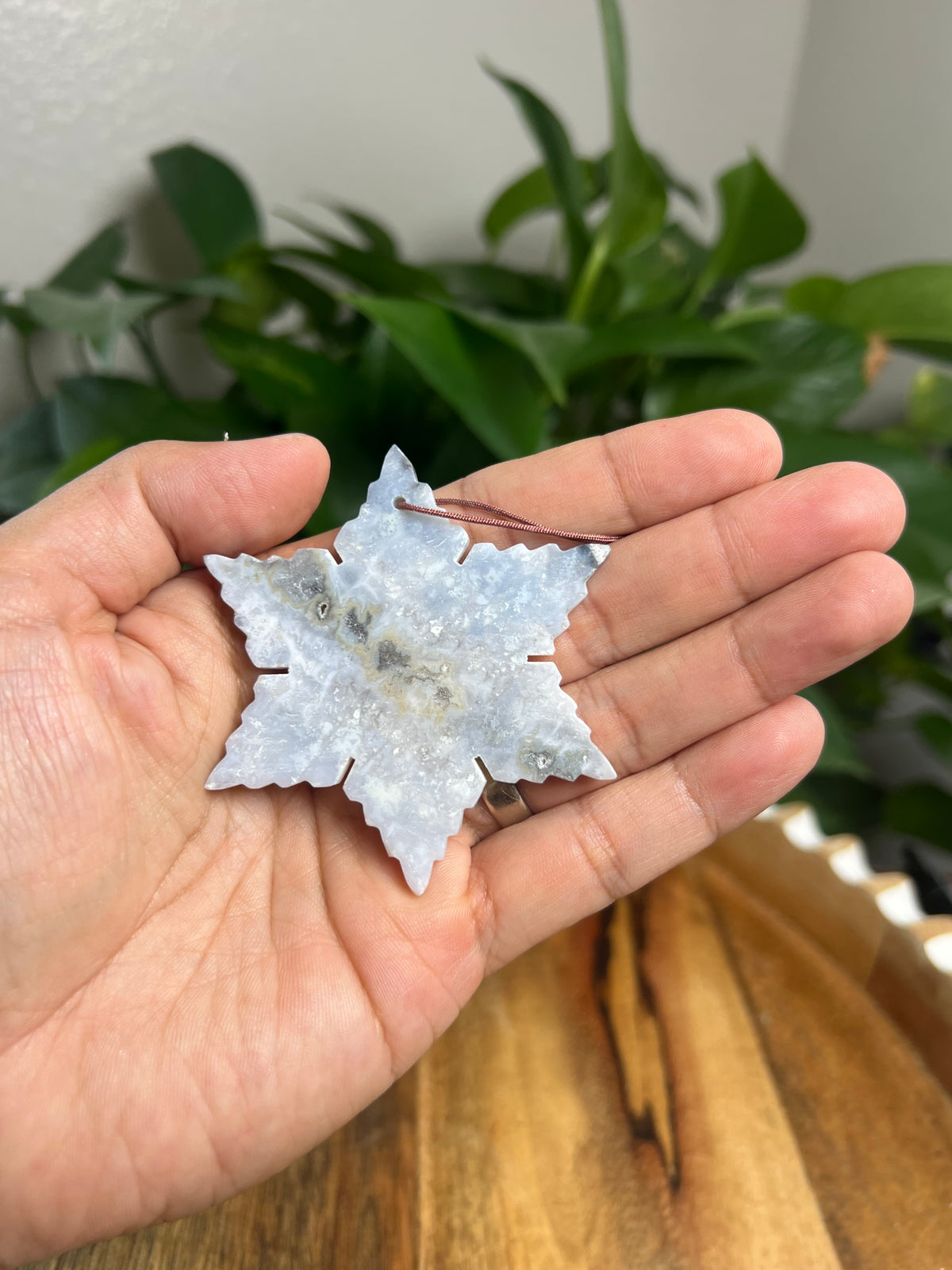 Blue Plume Agate Ornament Snowflake: L