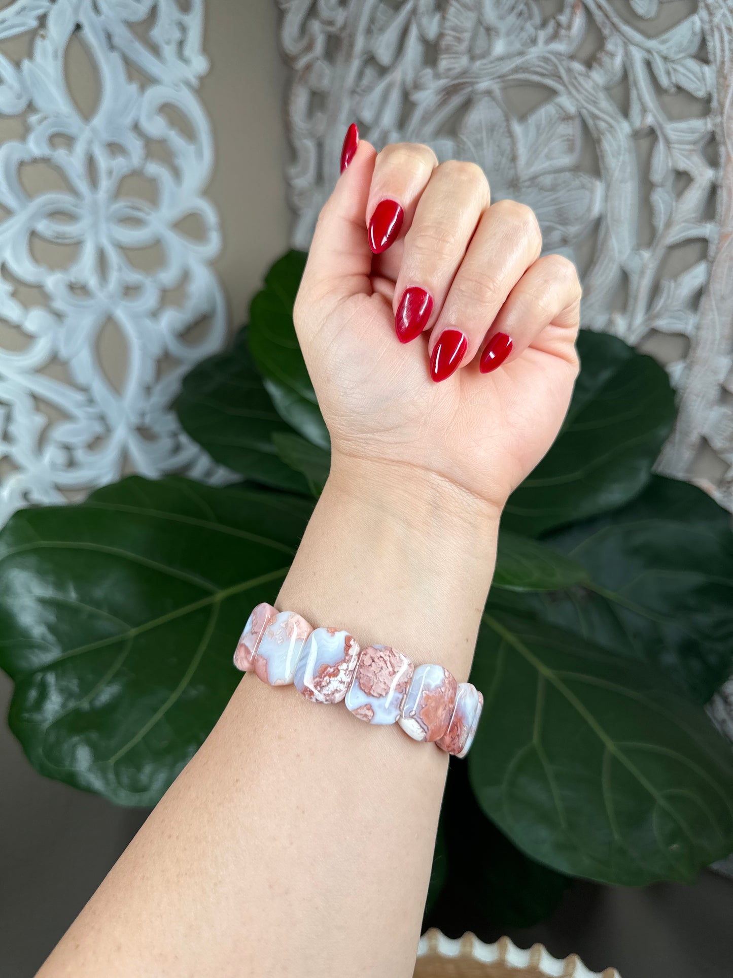 Cotton Candy Agate Beaded Bracelet (Pink Agate)