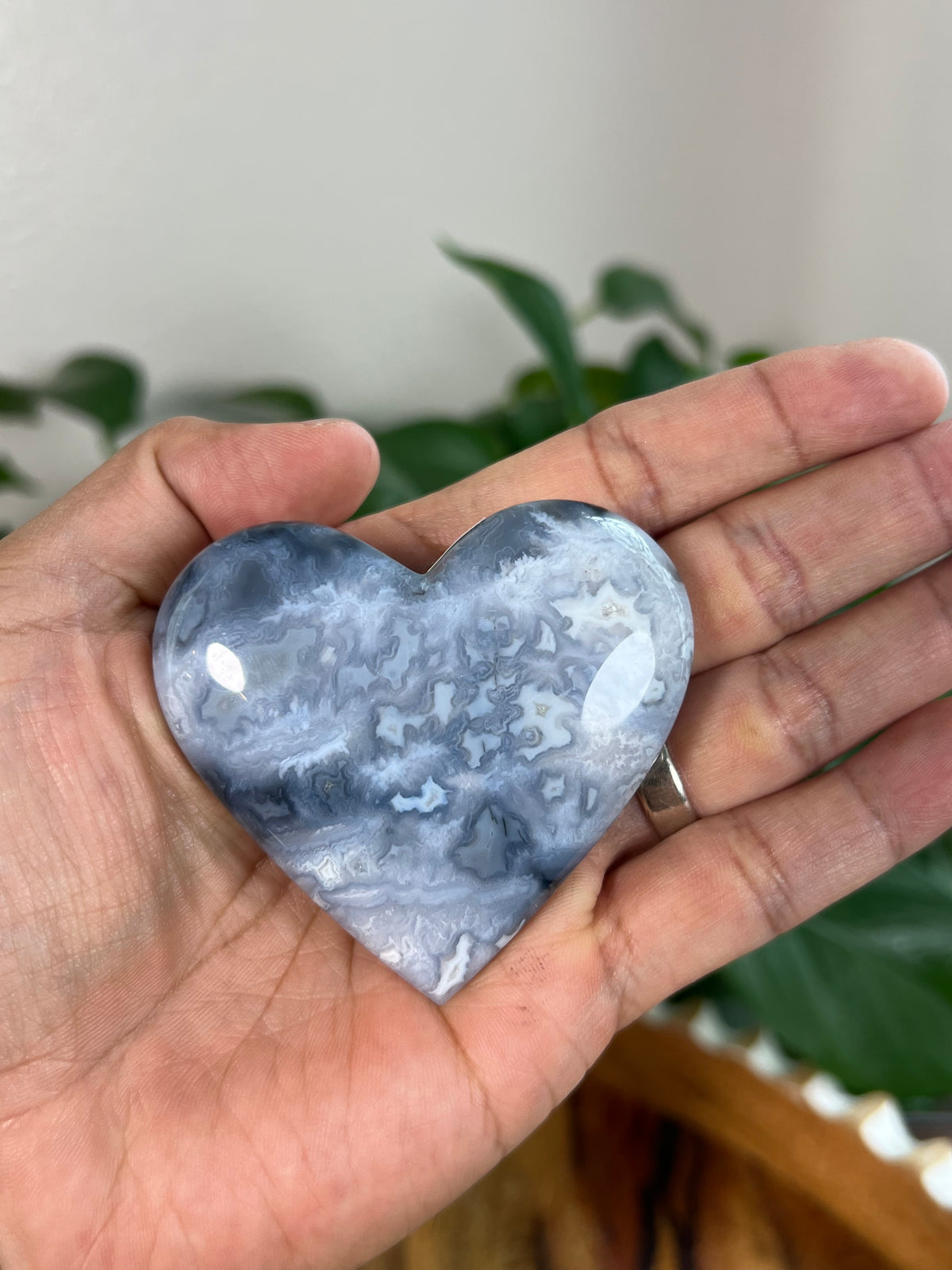 Blue Plume Agate Small Hearts