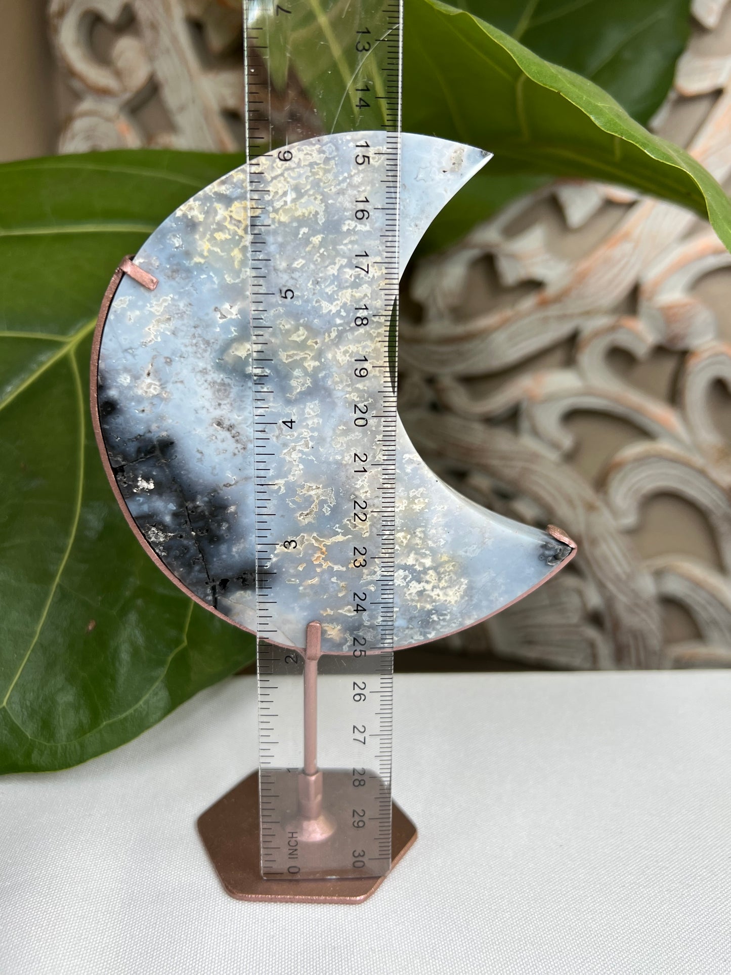 Blue plume agate moon