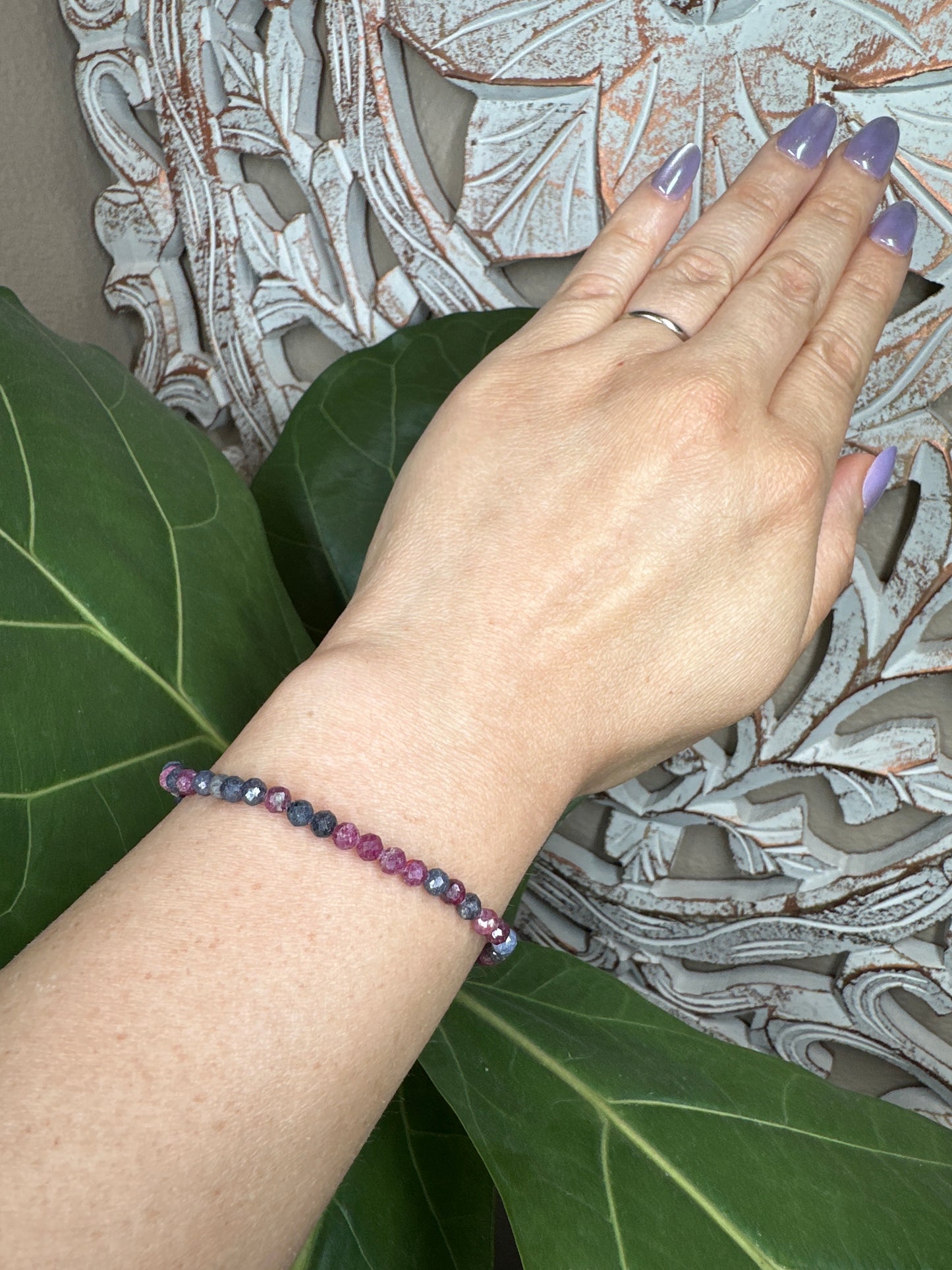 Faceted Ruby & Sapphire Beaded Bracelet (4mm)