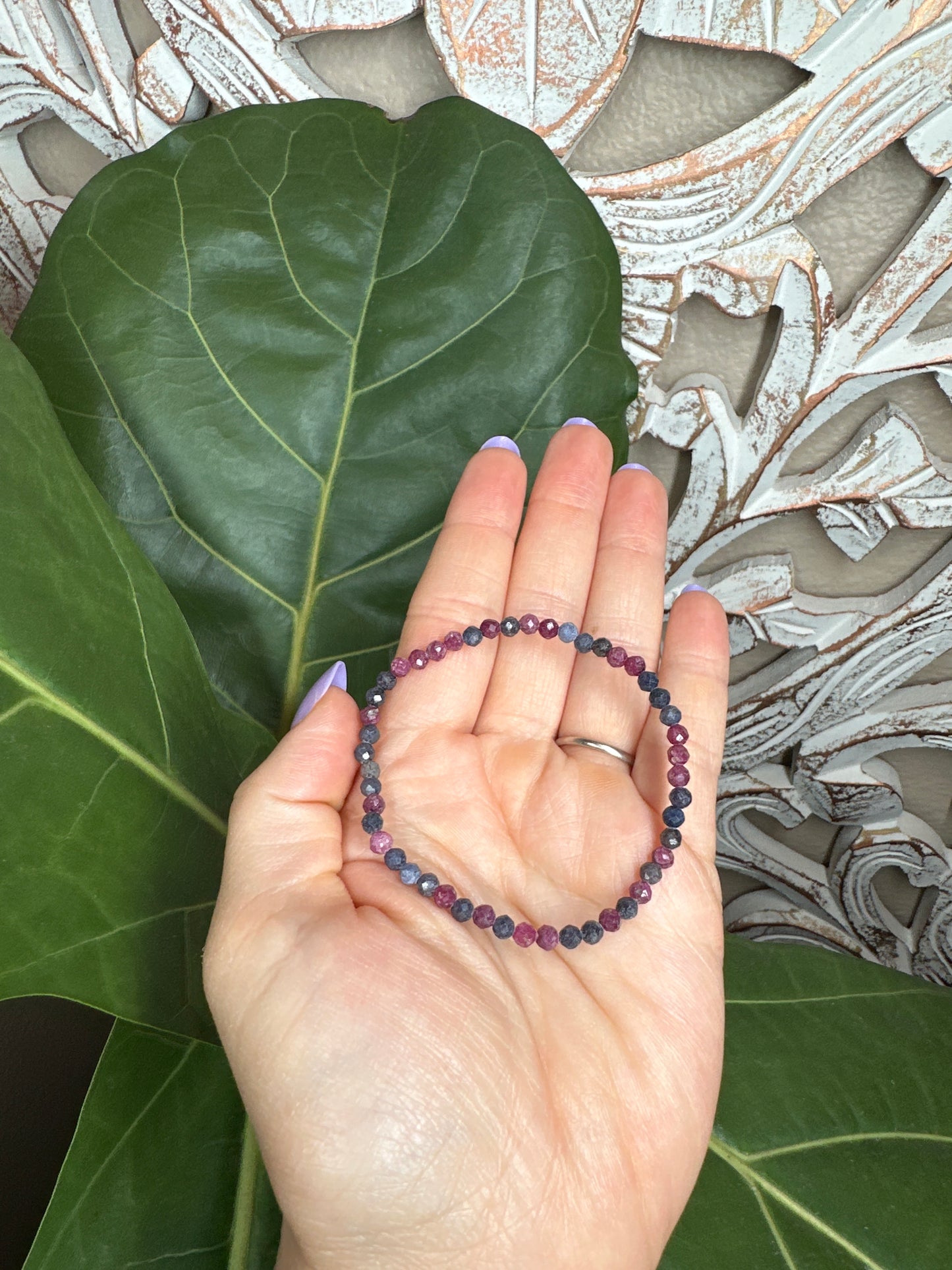 Faceted Ruby & Sapphire Beaded Bracelet (4mm)