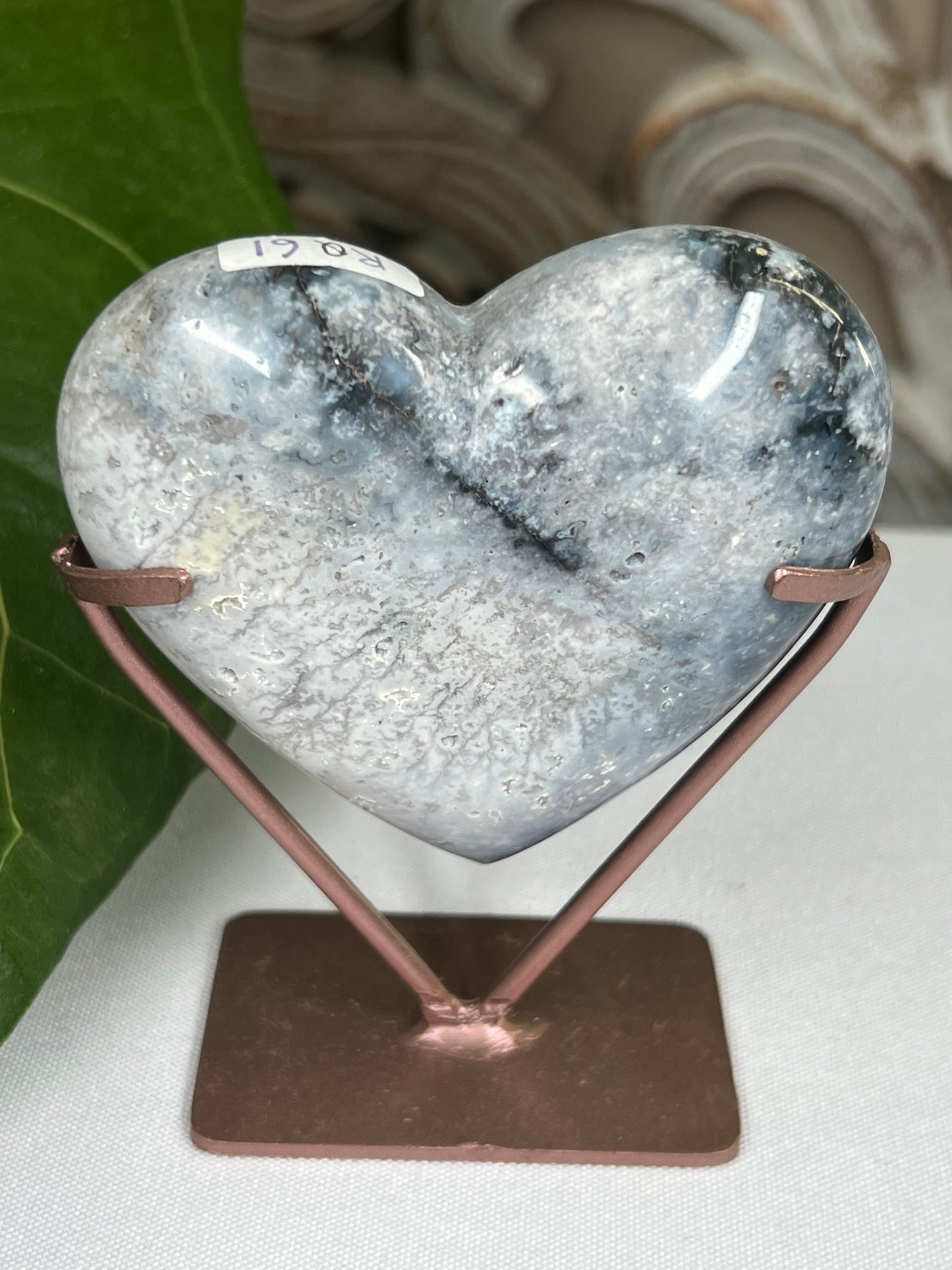 Blue Plume Agate Heart