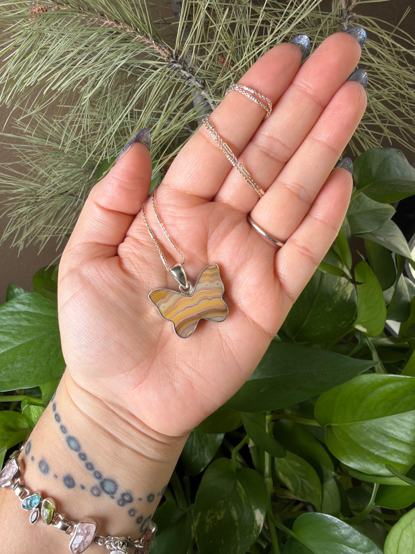 Crazy Lace Agate Butterfly Necklace