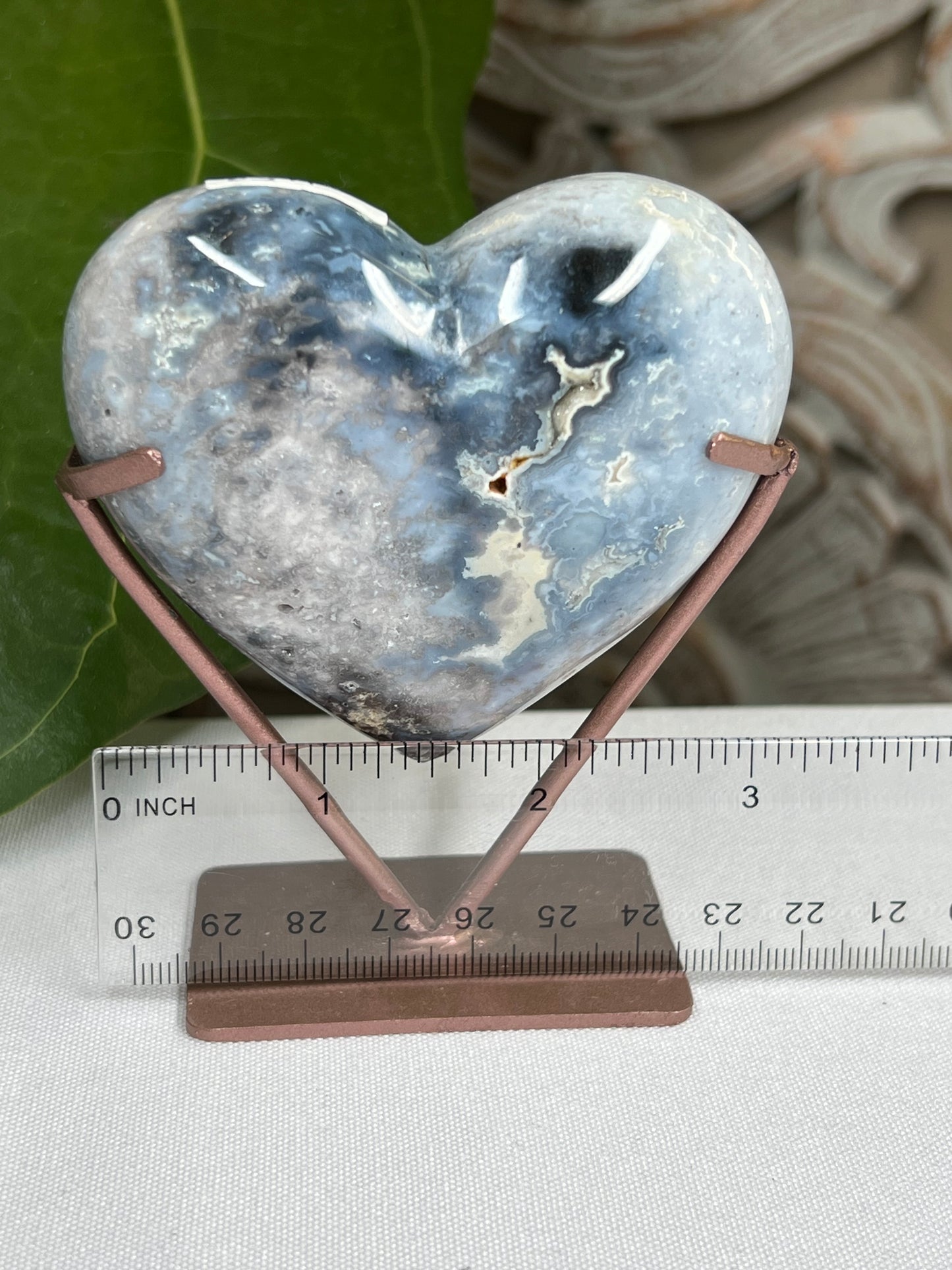 Blue plume agate heart