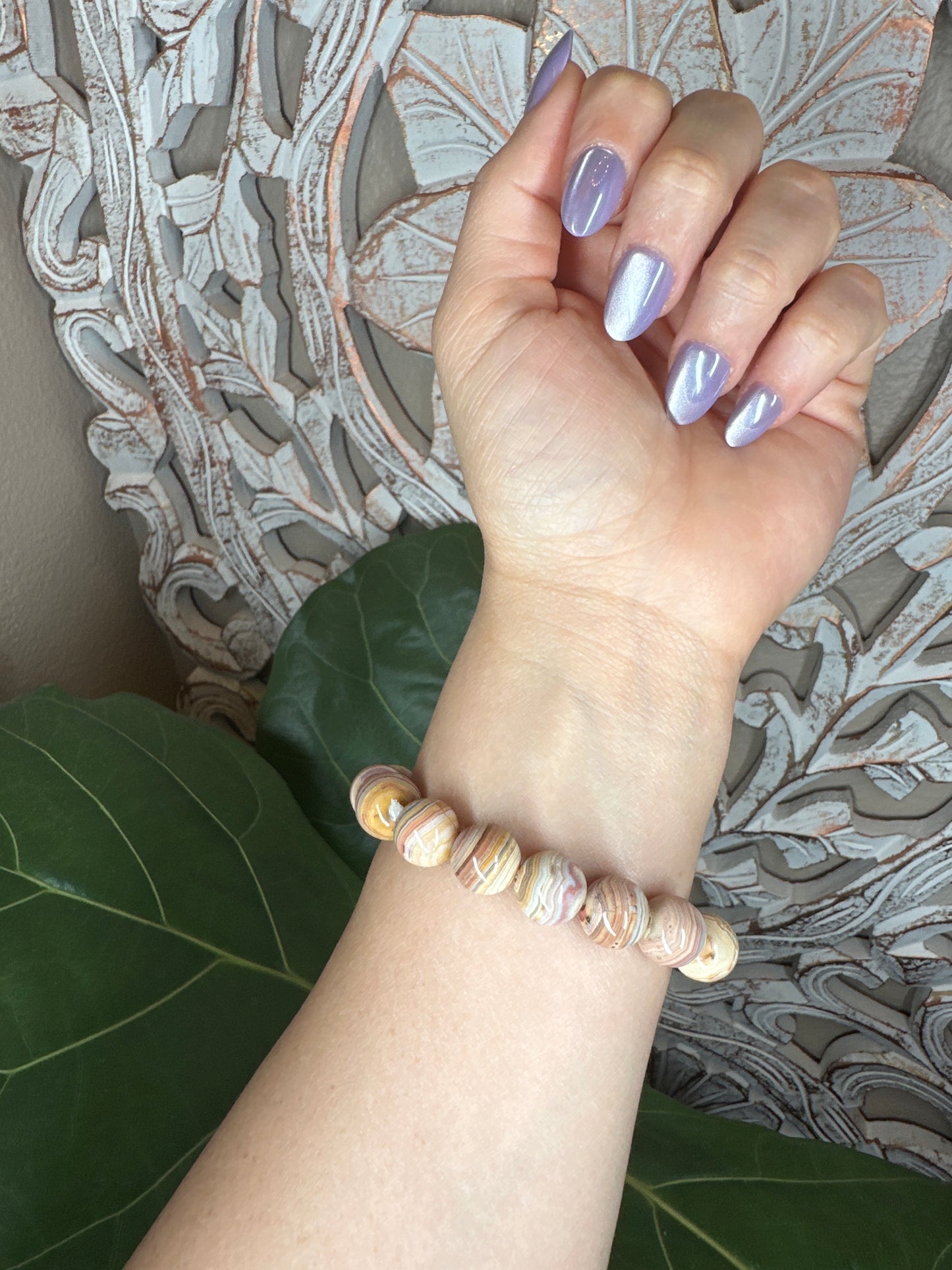 Pink & Yellow Crazy Lace Agate Beaded Bracelet (12mm)