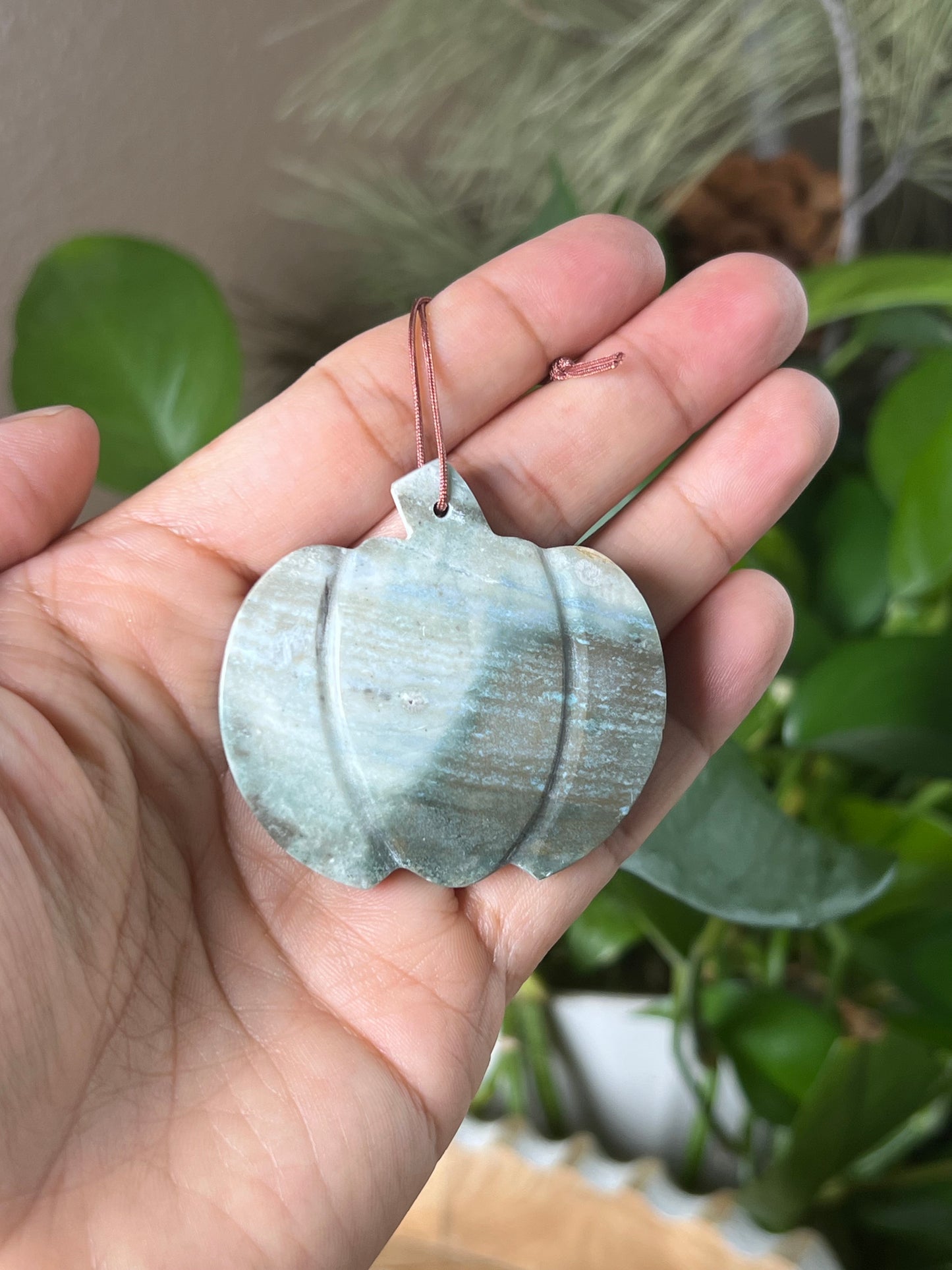 Blue Green Jasper Pumpkin Ornament