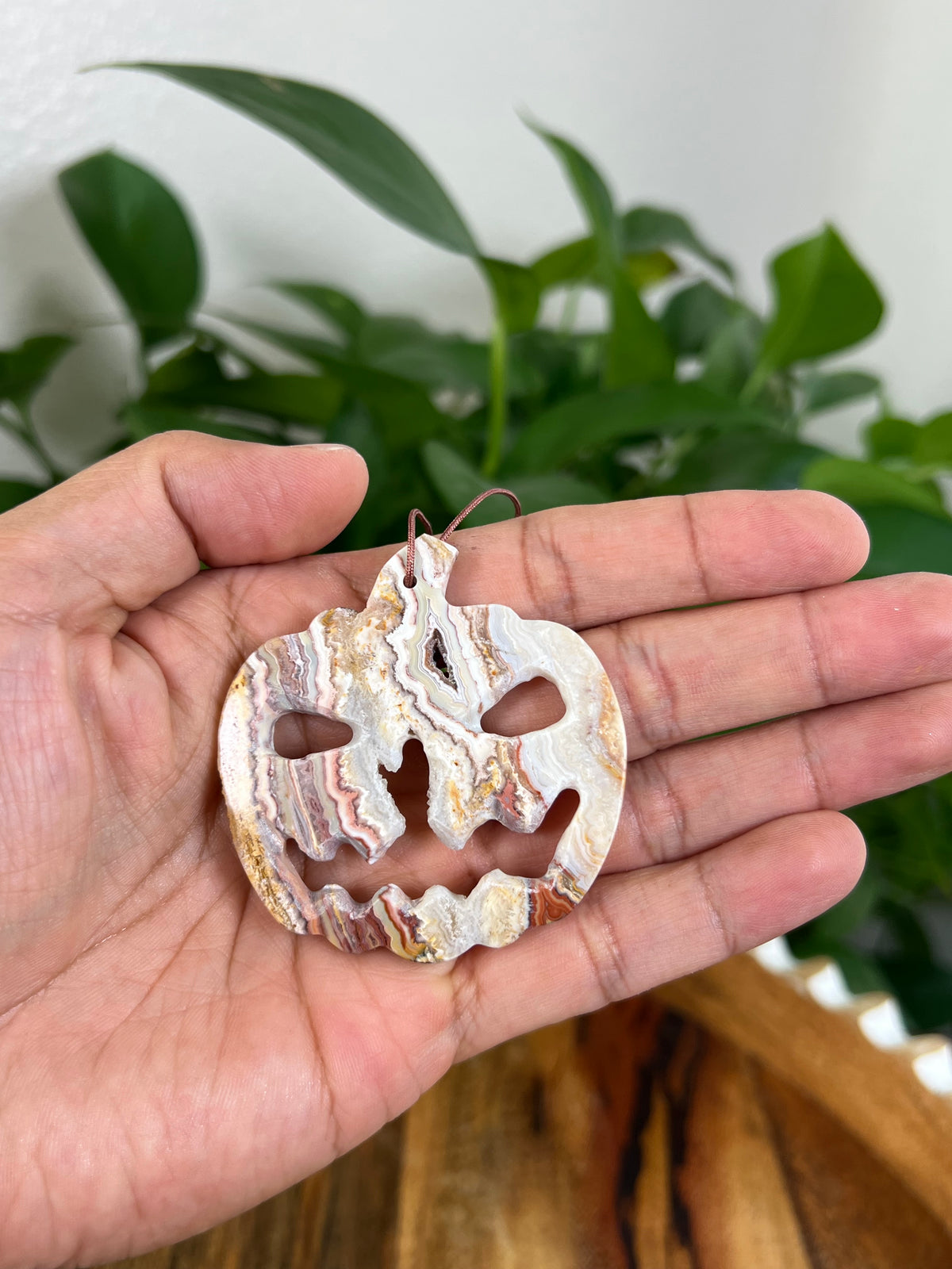 Crazy Lace Agate Jack-O-Lantern Ornaments