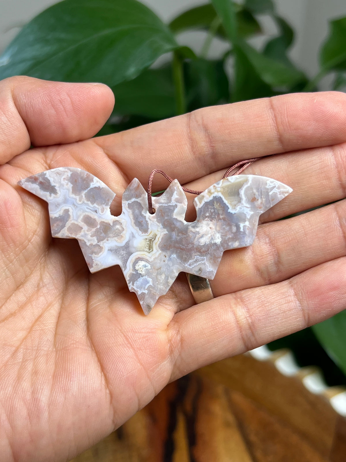 Sumatra Plume Agate Ornament Bat: WA