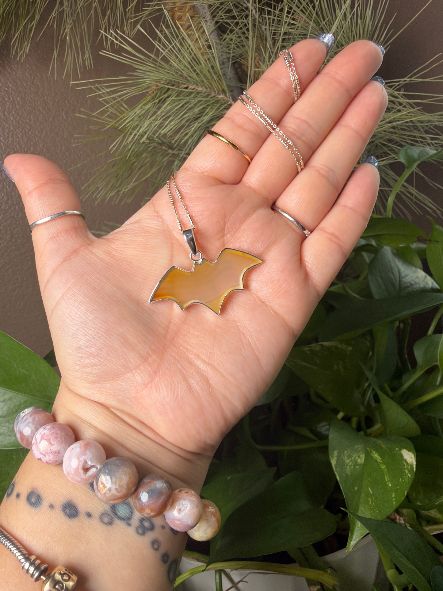 Iris Agate Bat Necklace