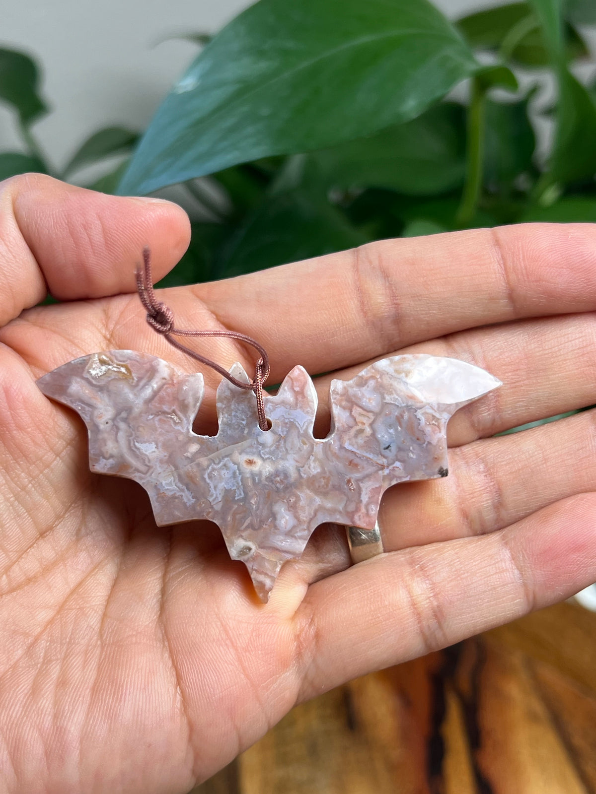Sumatra Plume Agate Ornament Bat: WE