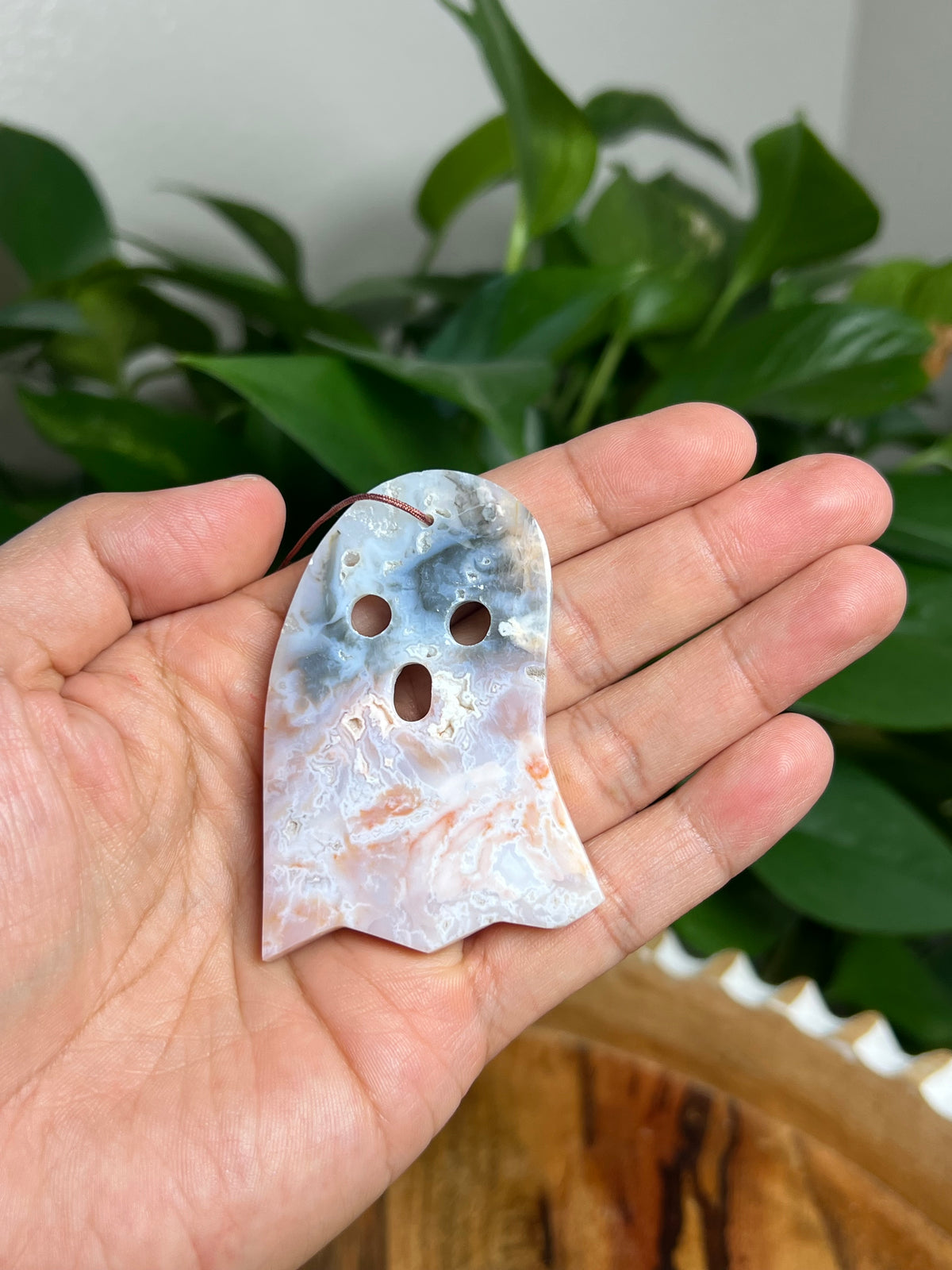 Rainbow Plume Agate Ornament Ghost: KE