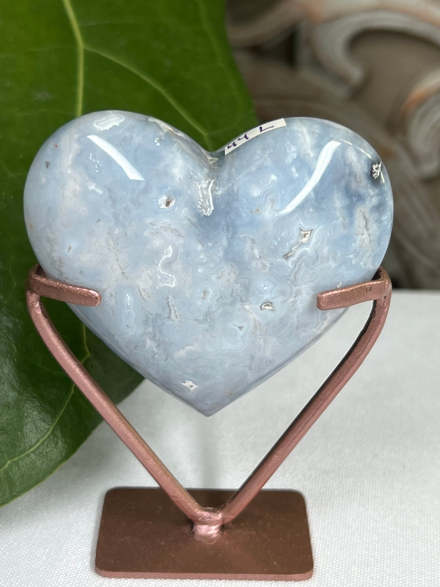 Blue Plume Agate Heart