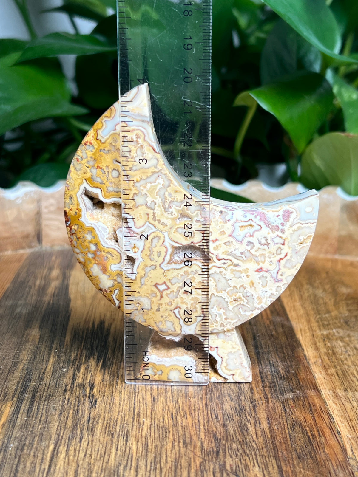 Crazy Lace Agate Self Standing Moon: Dk