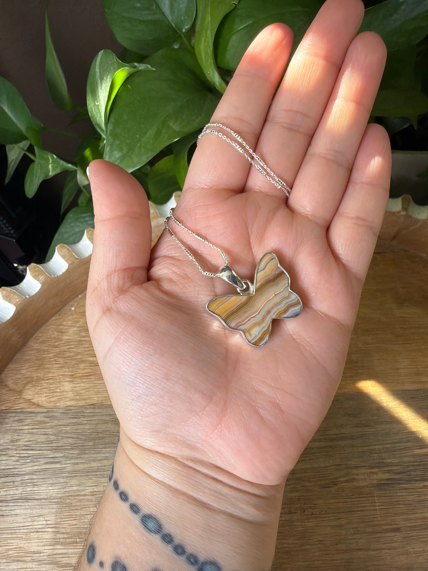 Crazy Lace Agate Butterfly Pendant