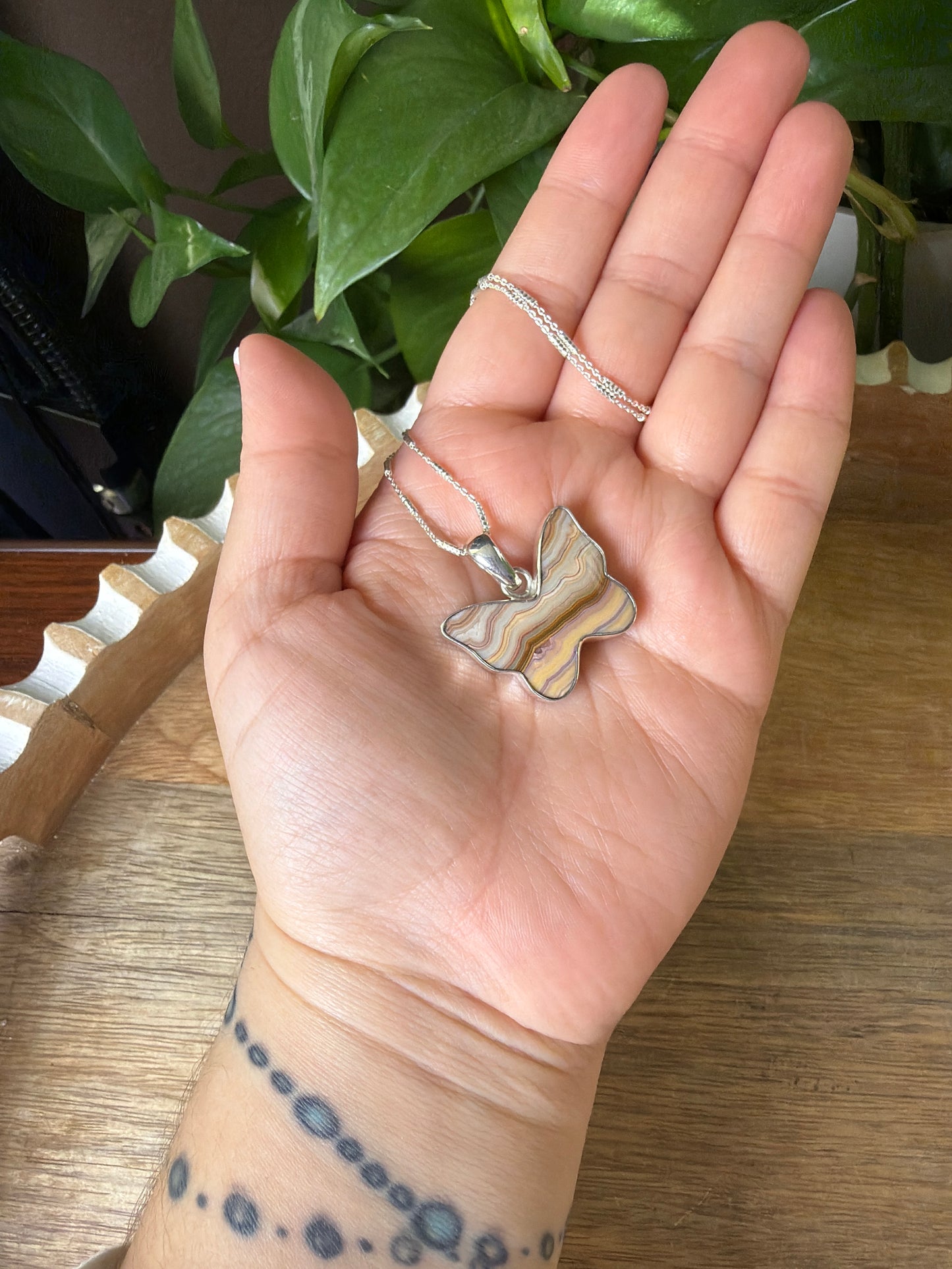 Crazy Lace Agate Butterfly Pendant