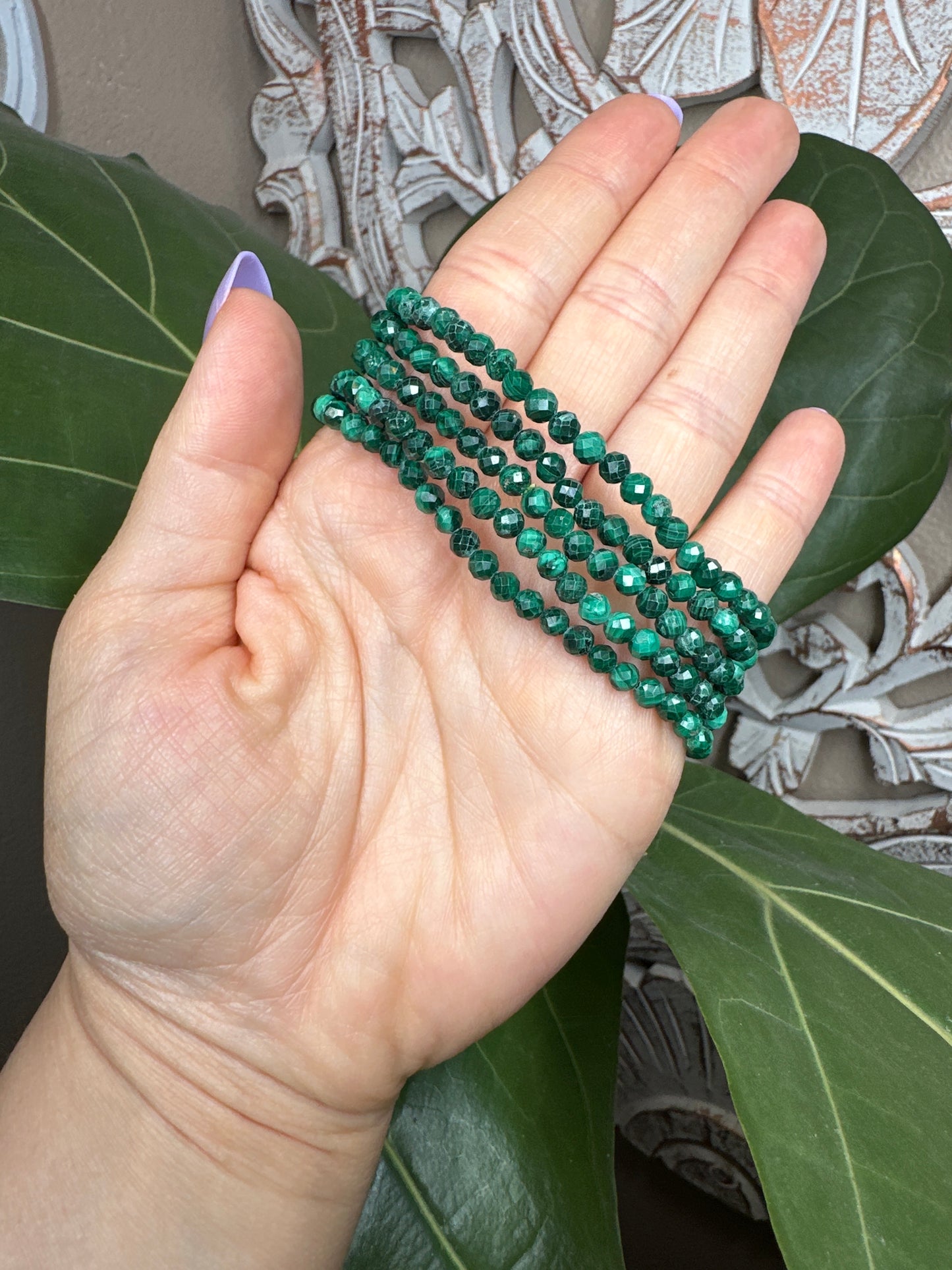 Faceted Malachite Beaded Bracelet (4mm)