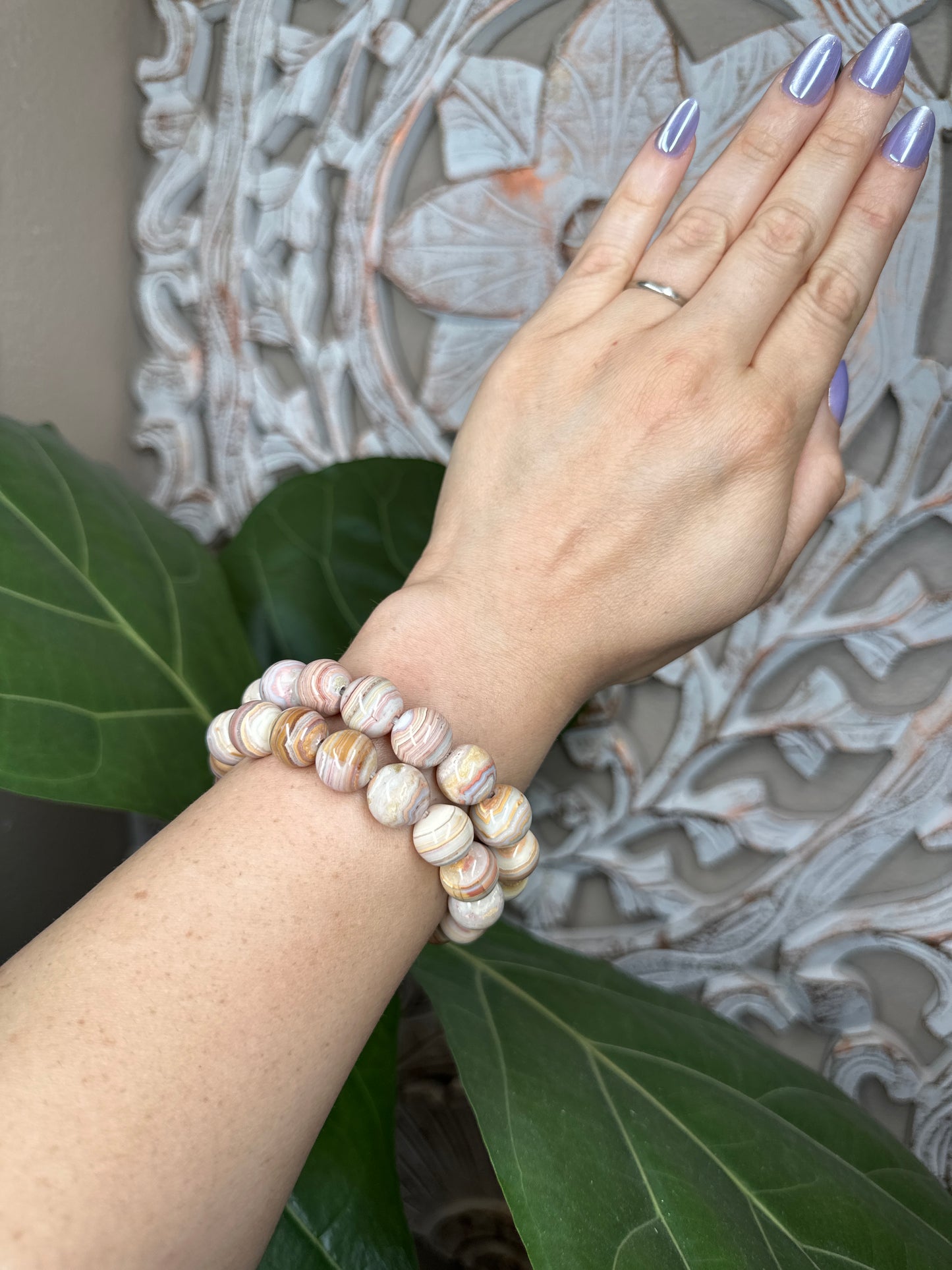Pink & Yellow Crazy Lace Agate Beaded Bracelet (12mm)