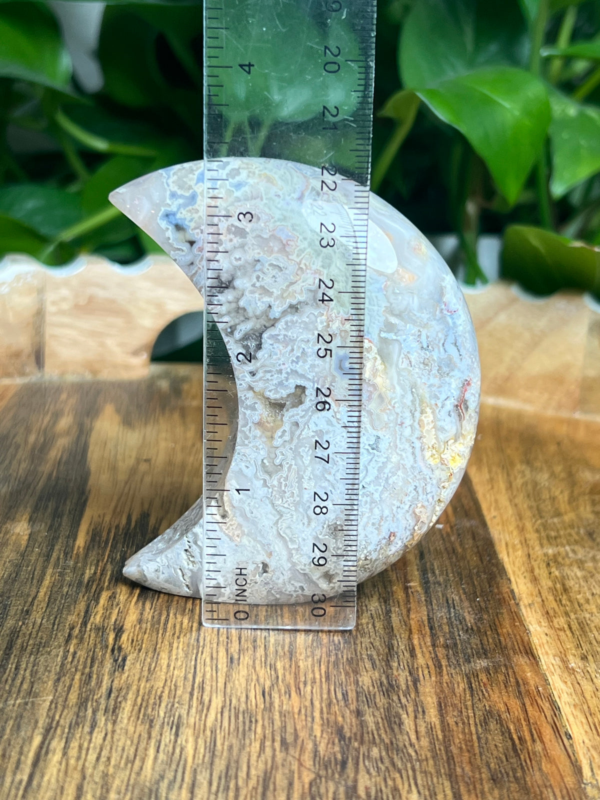 Sumatra Plume Agate Self-Standing Moon: SC