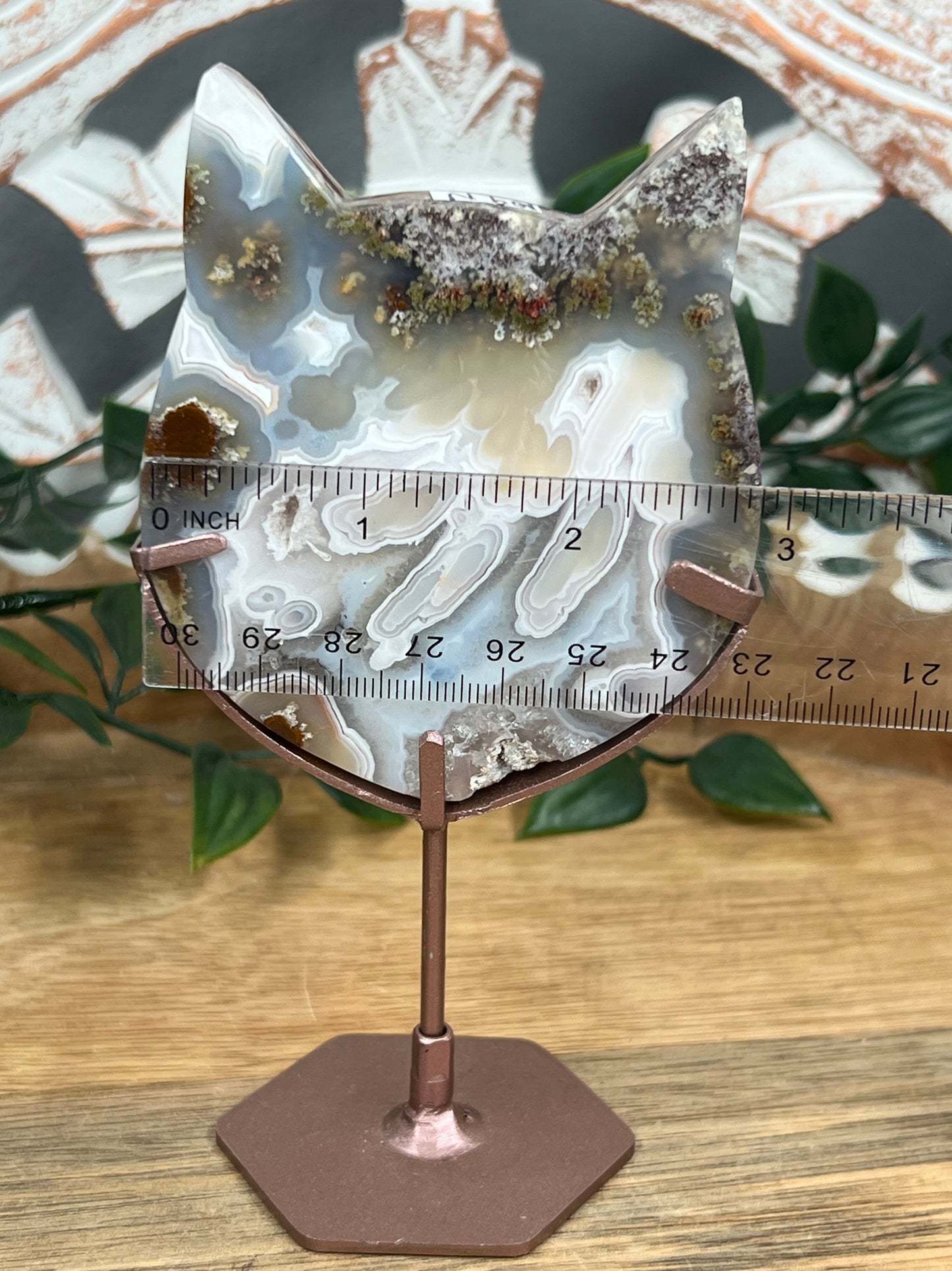 Scenic Moss Agate Cat Head