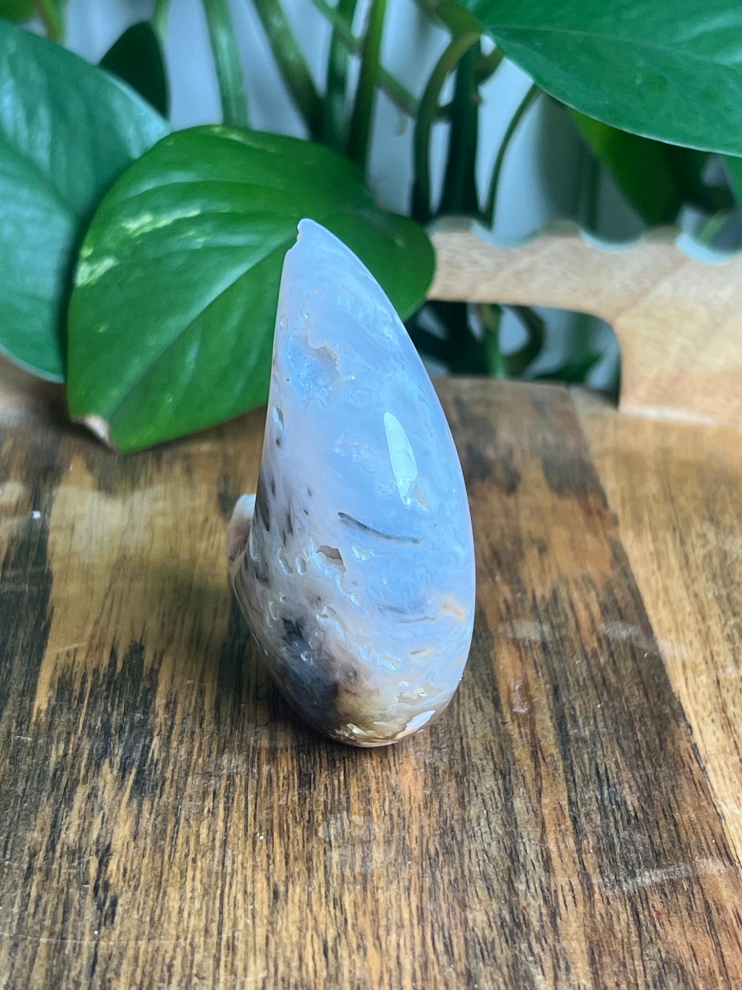 Rainbow Plume Agate Self-Standing Moon: Hi