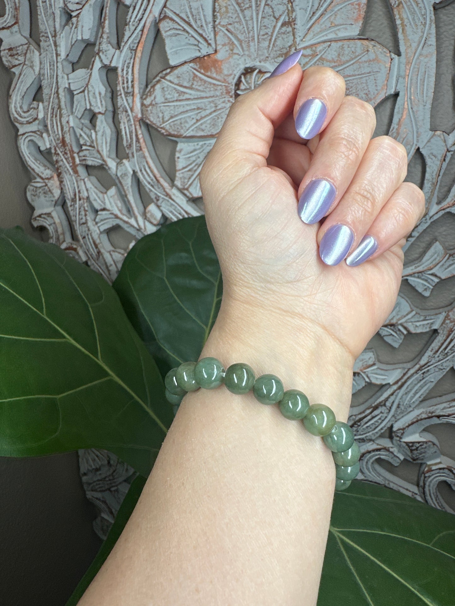 Green Burmese Jade Beaded Bracelet (10mm)
